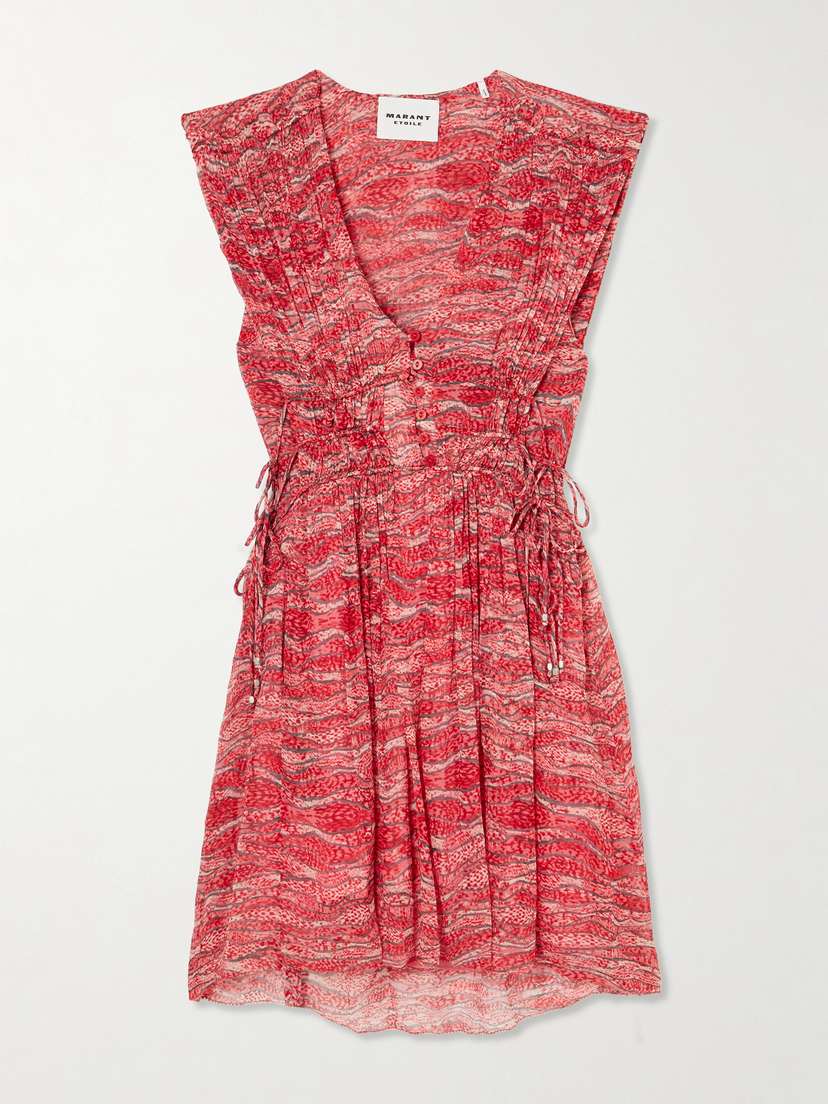 Marant Étoile Anawa Tie-detailed Gathered Printed Crepon Mini Dress