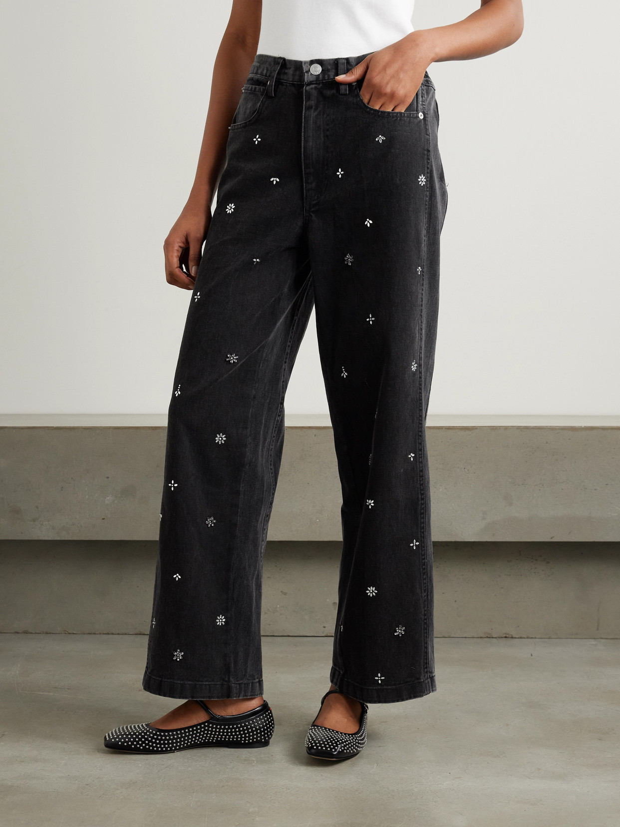 SEA BALA CRYSTAL-EMBELLISHED HIGH-RISE WIDE-LEG JEANS