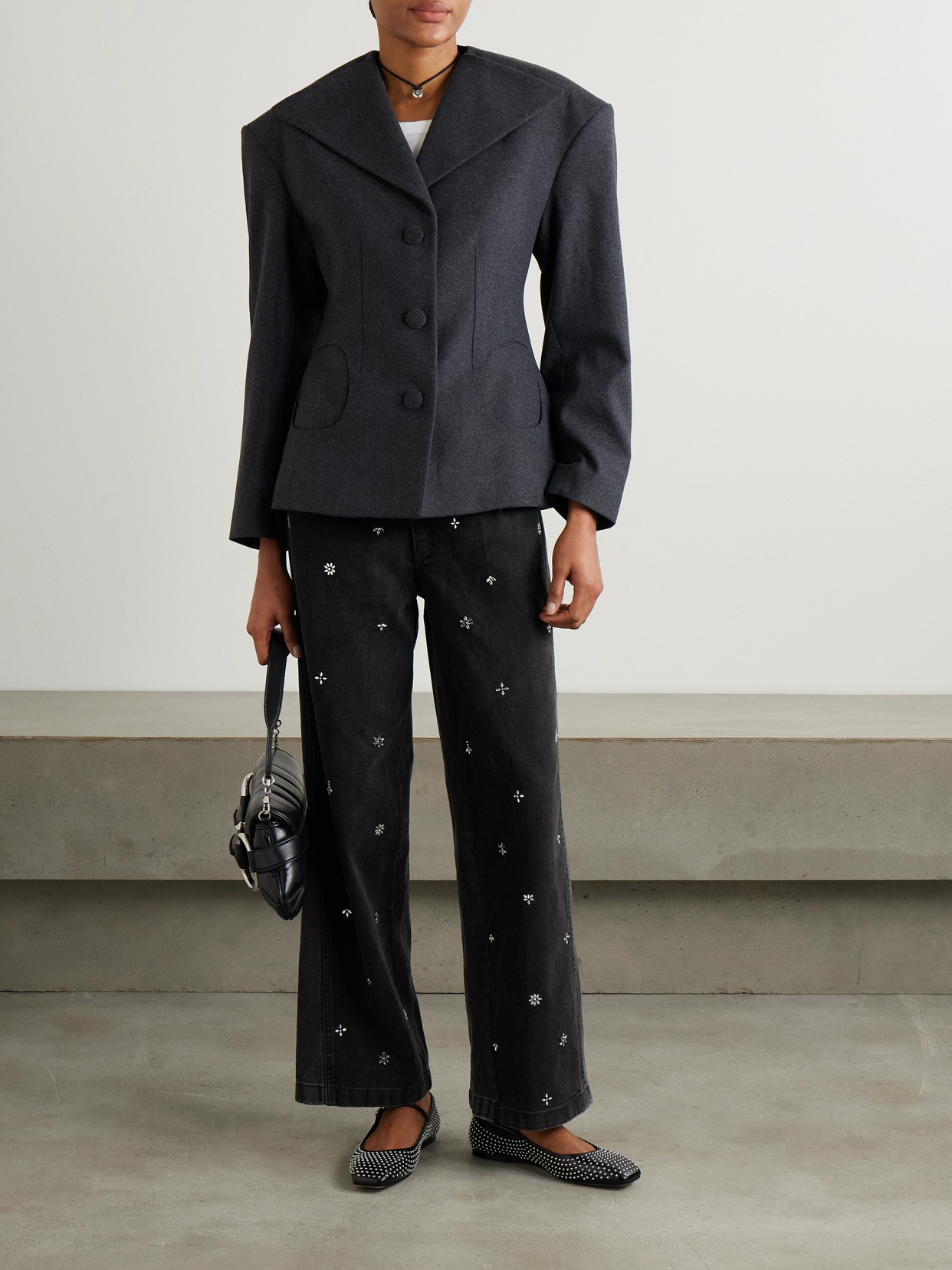 SEA BALA CRYSTAL-EMBELLISHED HIGH-RISE WIDE-LEG JEANS