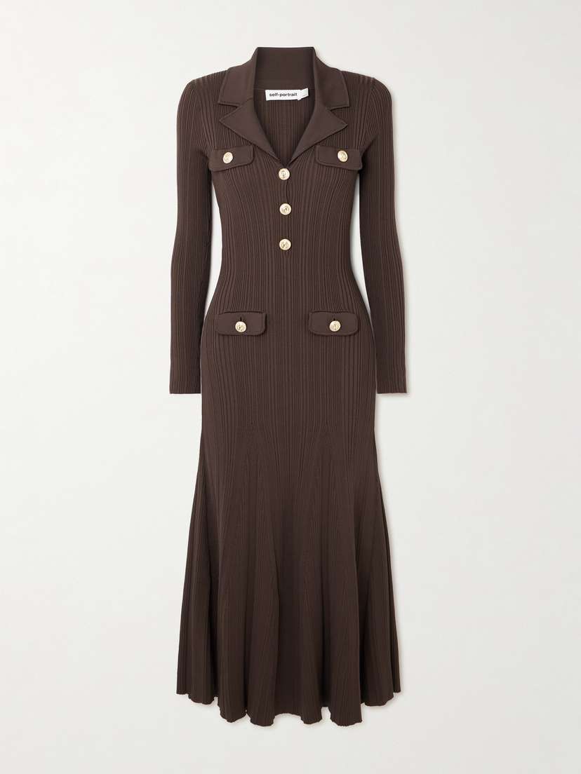 Self-Portrait Ribbed-knit Midi Dress