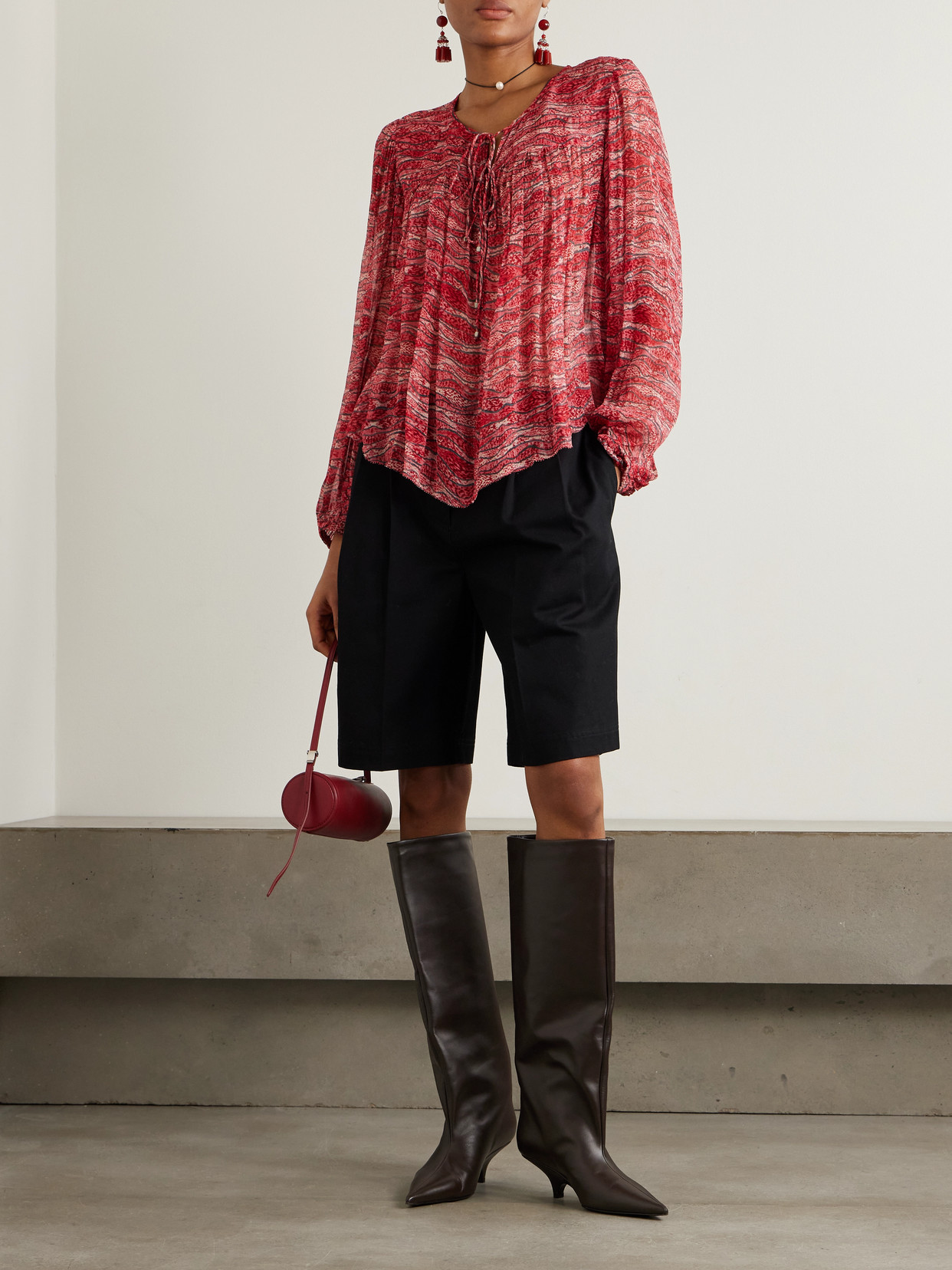ISABEL MARANT ÉTOILE ADVIKA TIE-DETAILED PRINTED CREPON BLOUSE