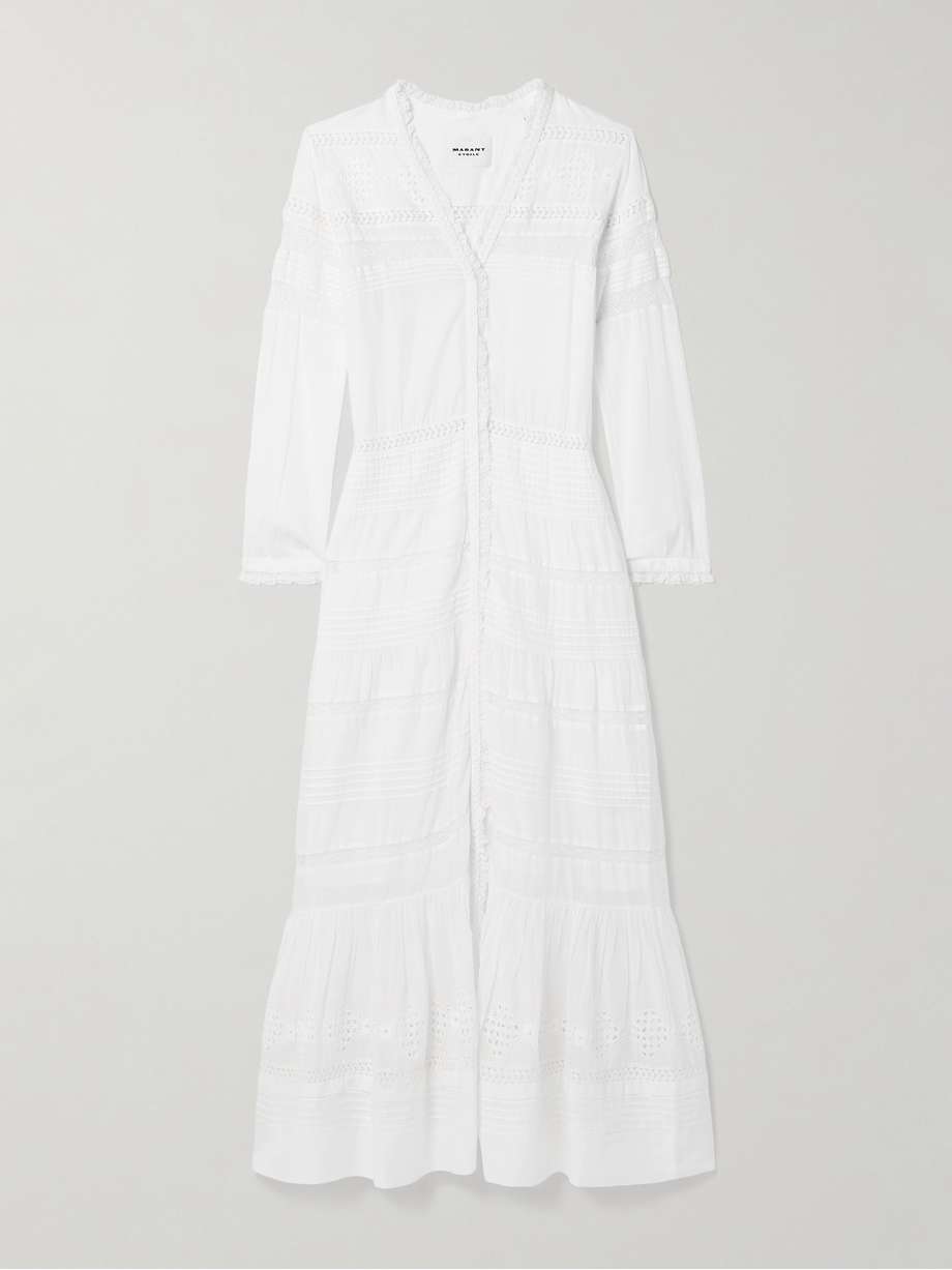 daniva lace-trimmed broderie anglaise organic cotton-voile maxi dress