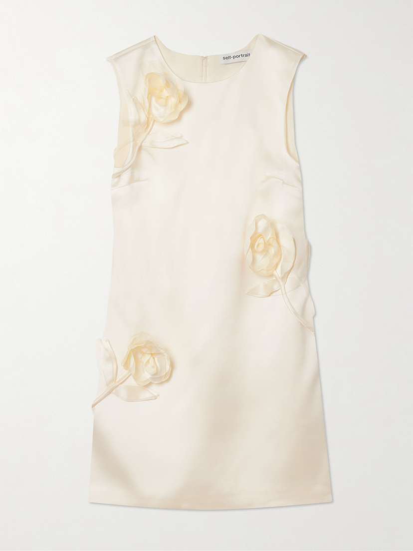 Self-Portrait Appliquéd Satin Mini Dress