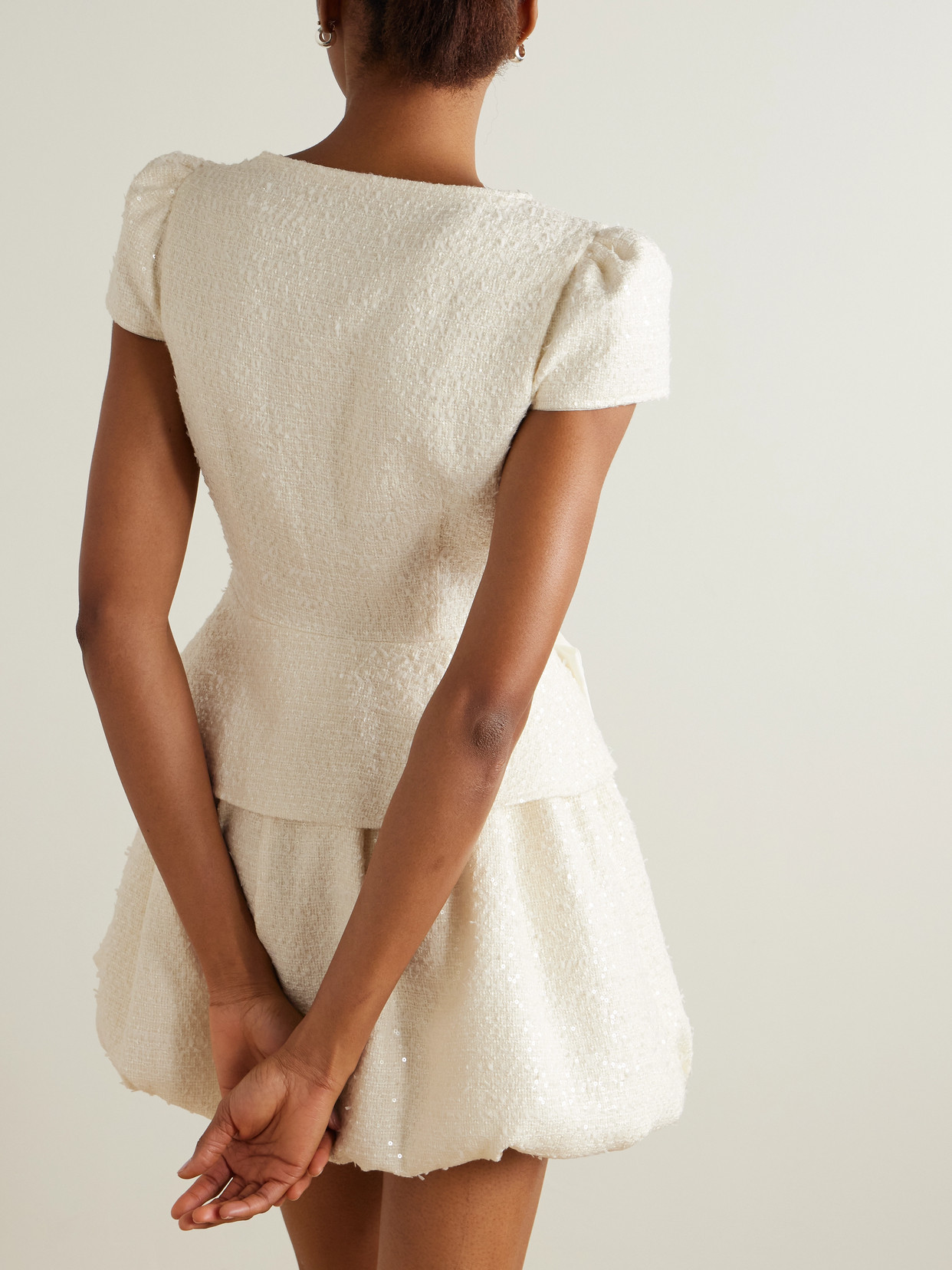 Self-portrait Embellished Sequined Bouclé Mini Dress In Cream