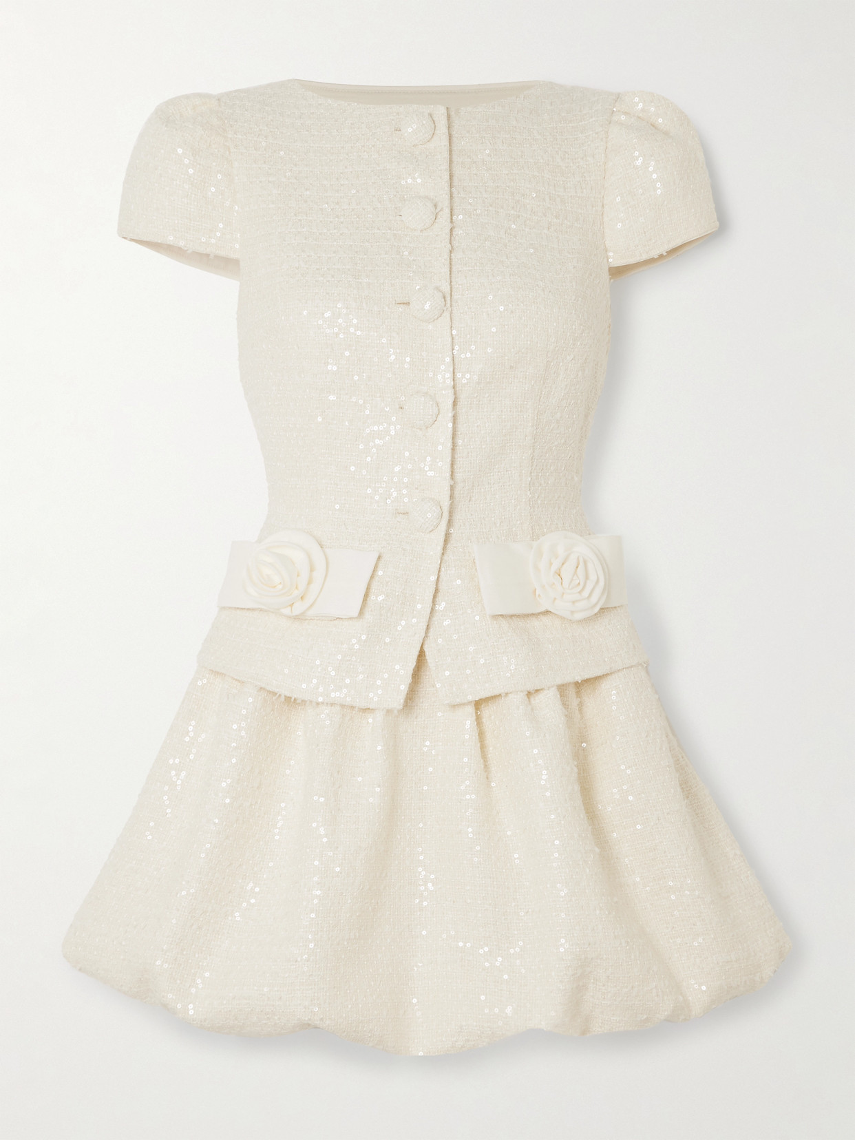 Self-Portrait - Embellished Sequined Bouclé Mini Dress - Cream
