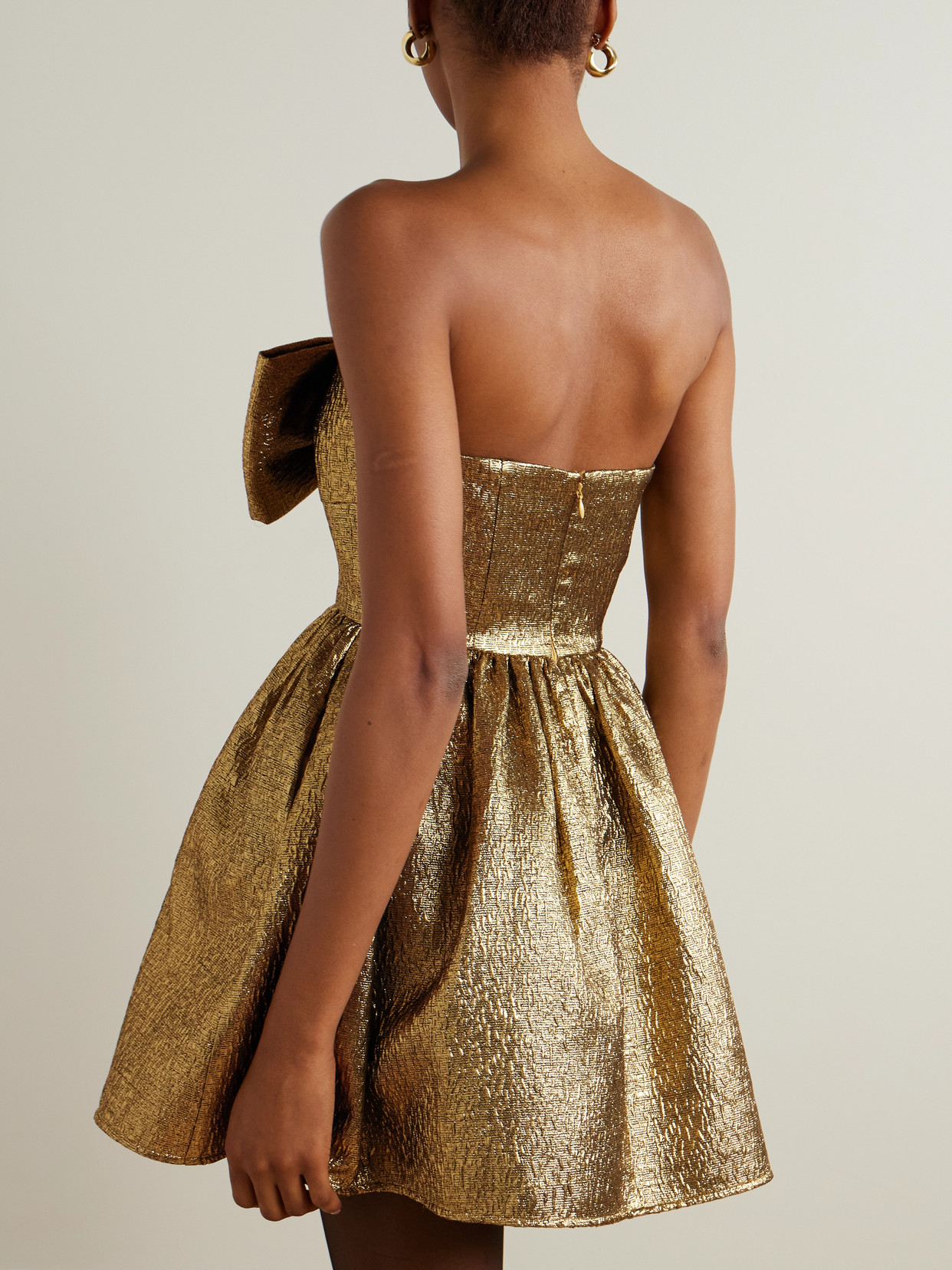 Self-portrait Metallic Jacquard Mini Dress In Gold