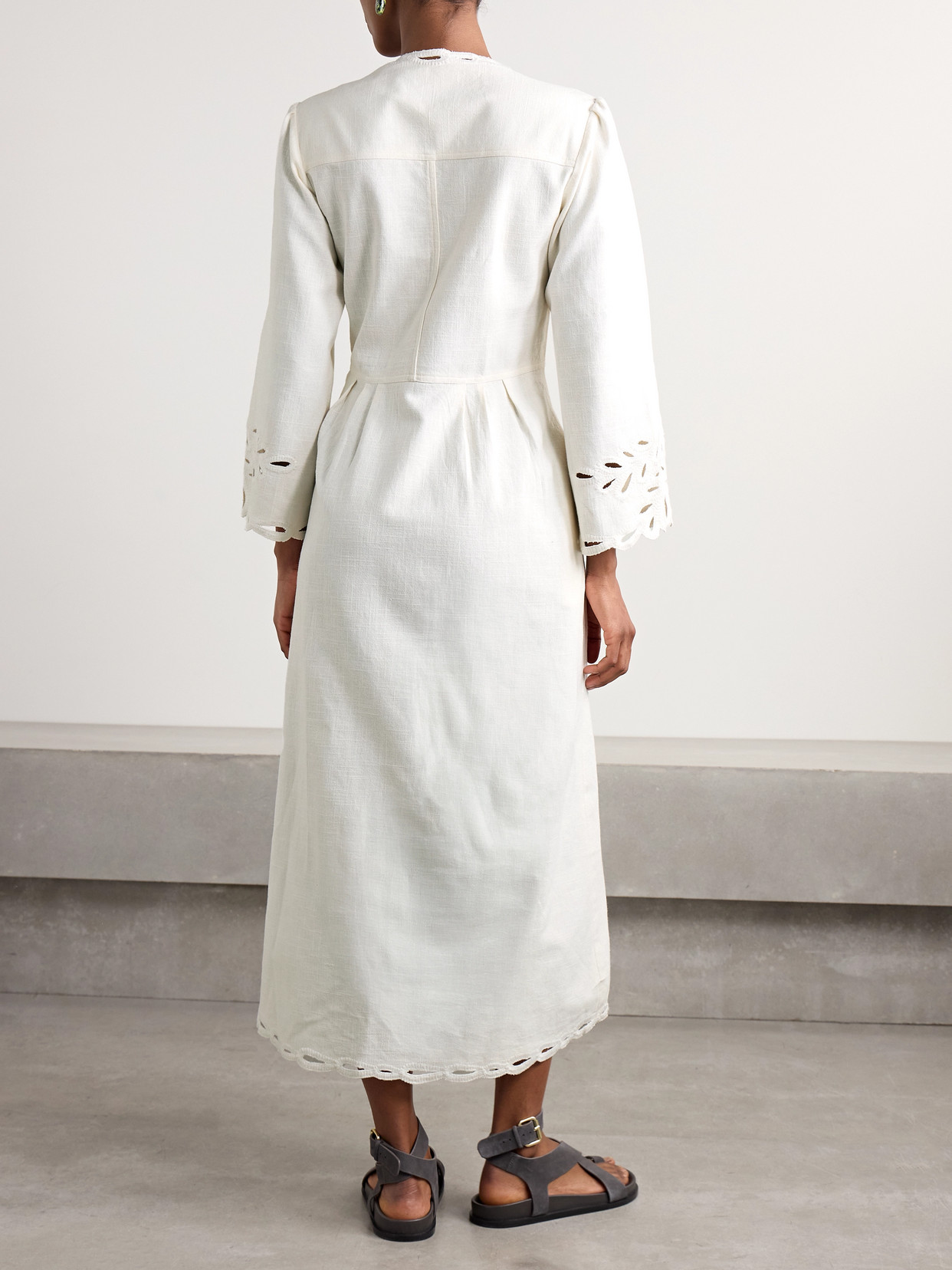 ISABEL MARANT ÉTOILE TIANNY PLEATED BRODERIE ANGLAISE COTTON MIDI DRESS