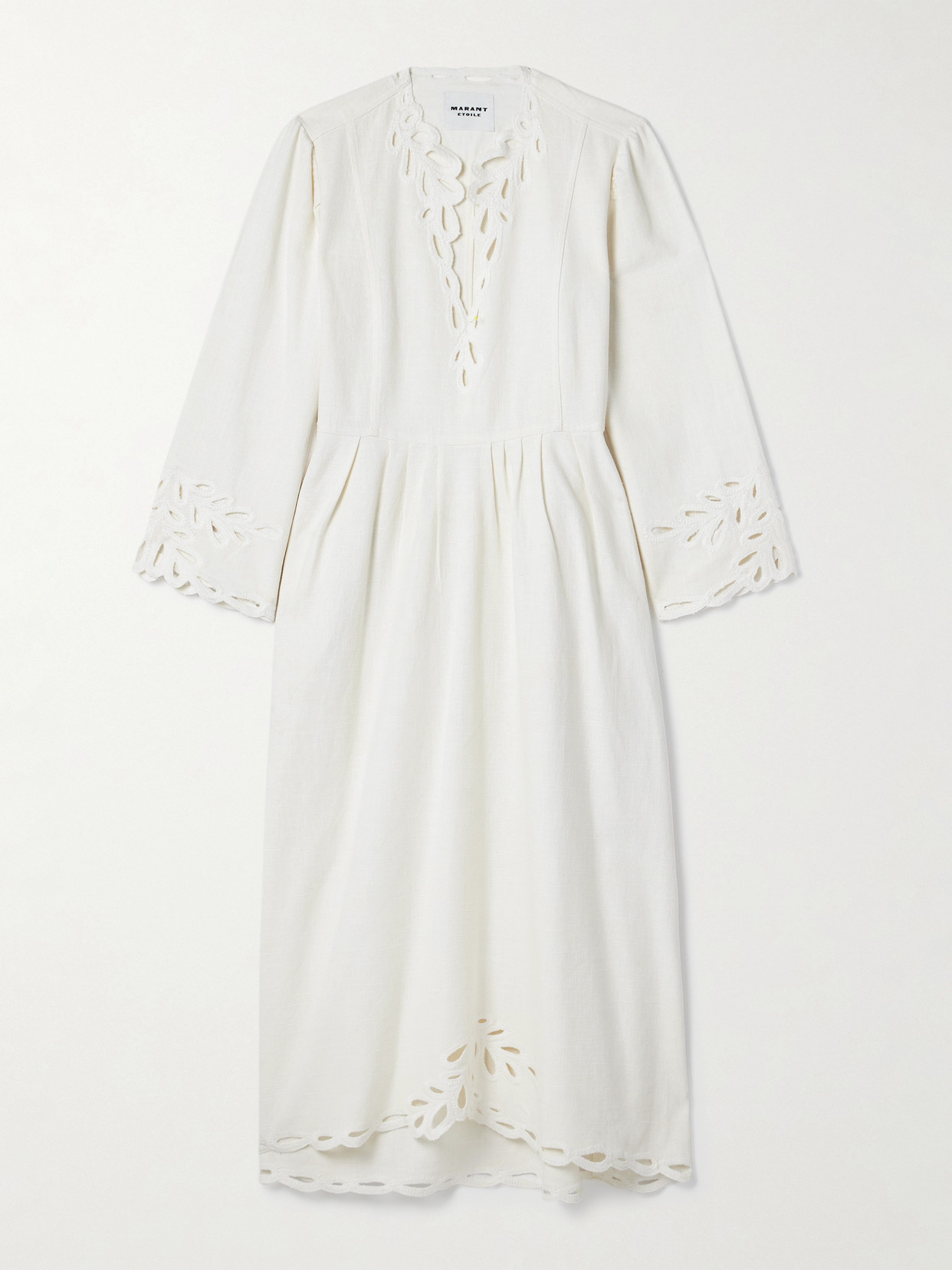 Isabel Marant Étoile Tianny Pleated Broderie Anglaise Cotton Midi Dress In White