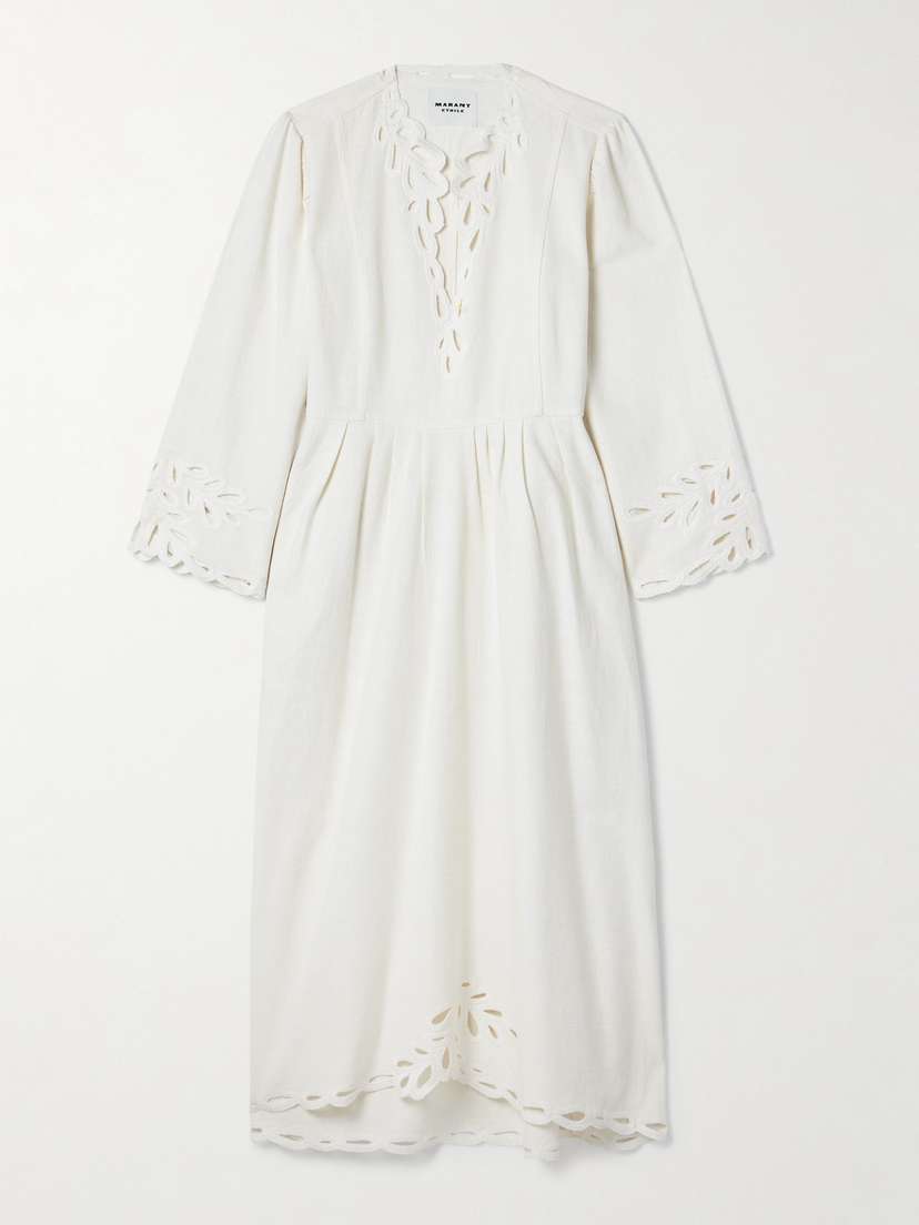 Marant Étoile Tianny Pleated Broderie Anglaise Cotton Midi Dress