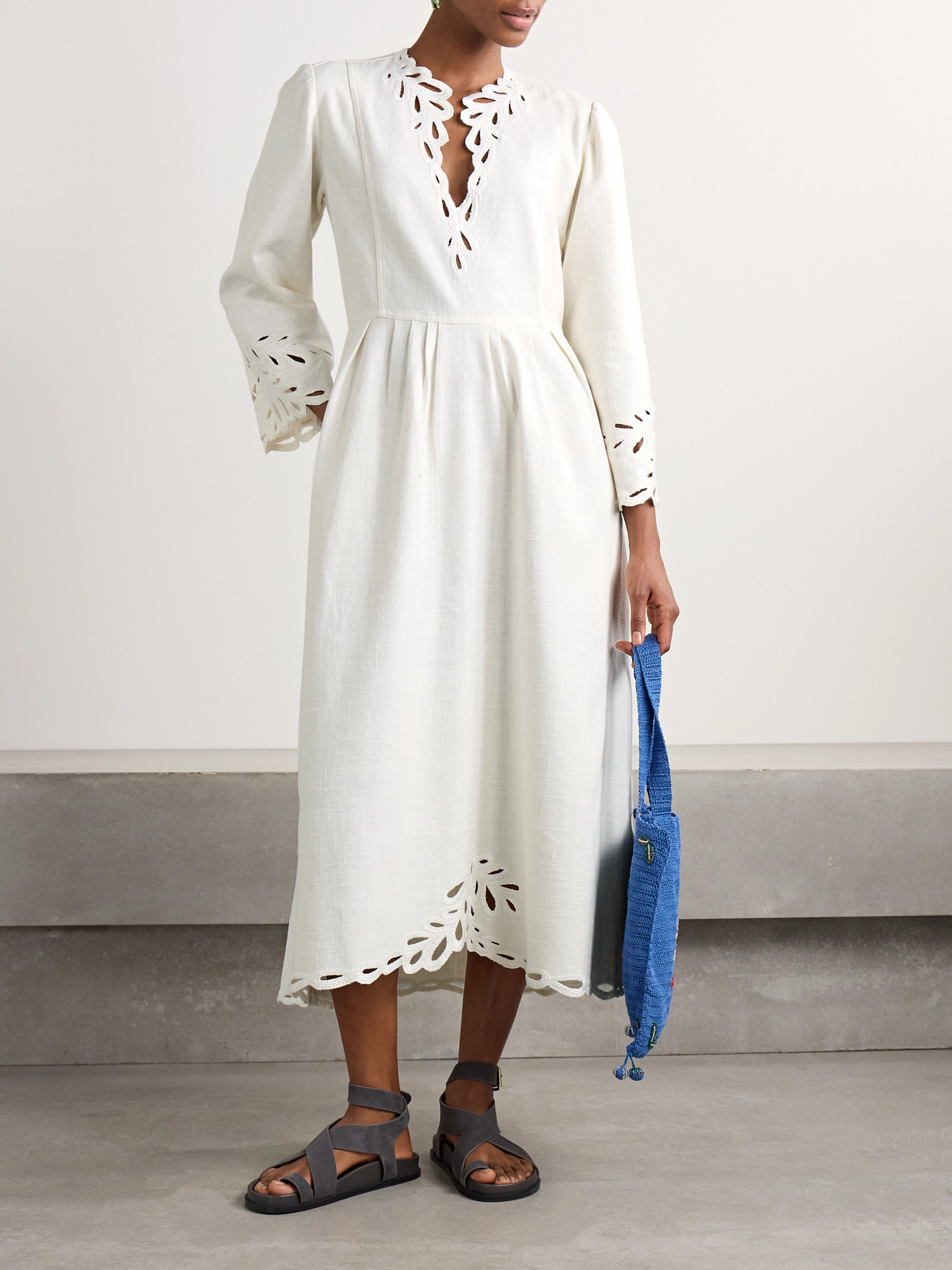 ISABEL MARANT ÉTOILE TIANNY PLEATED BRODERIE ANGLAISE COTTON MIDI DRESS