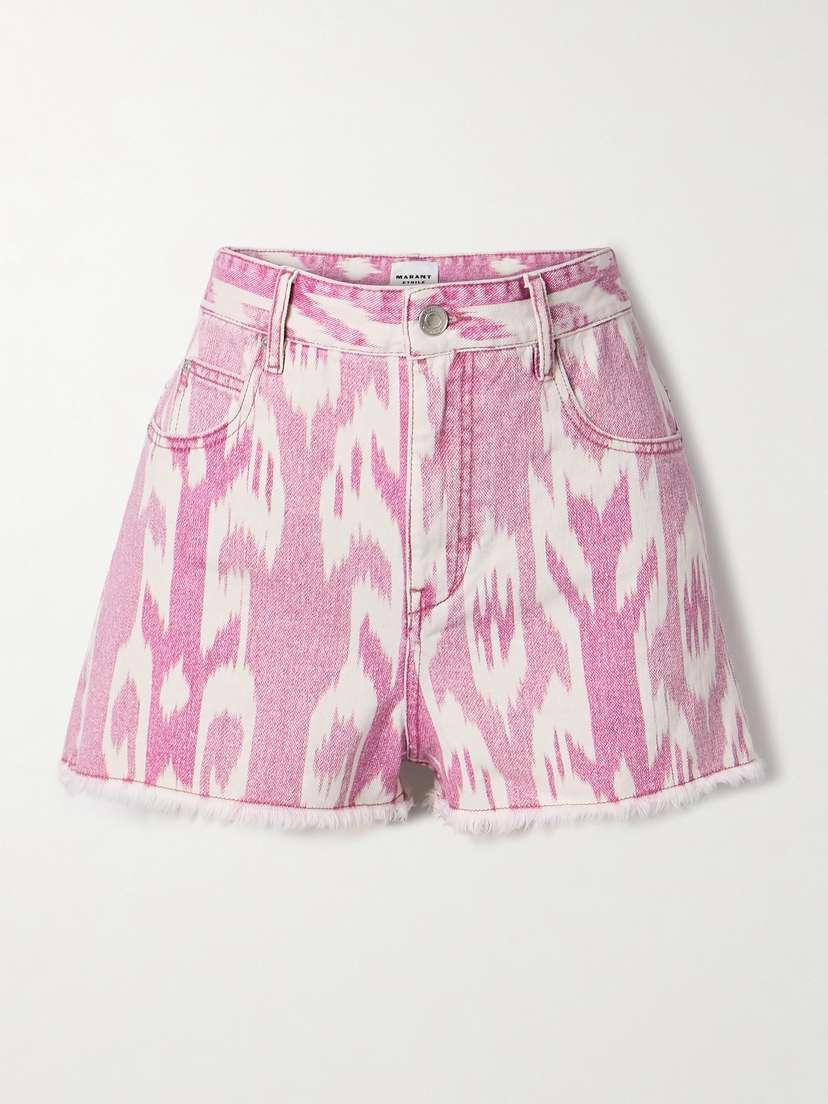 Marant Étoile Lesia Frayed Printed Denim Shorts