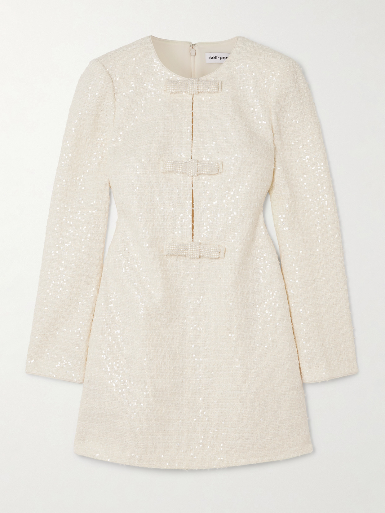 Self-Portrait - Embellished Sequined Bouclé-tweed Mini Dress - Cream