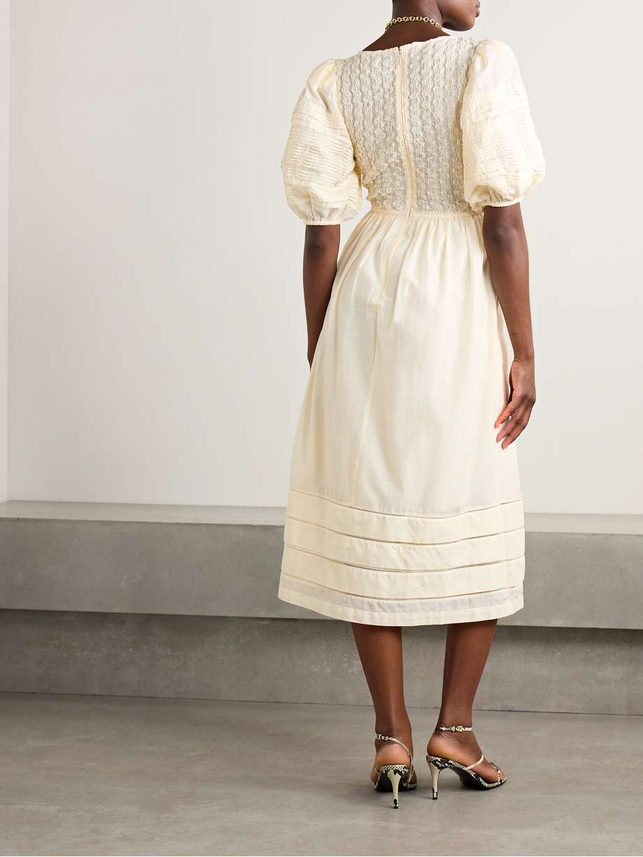 myra shirred cotton-voile midi dress