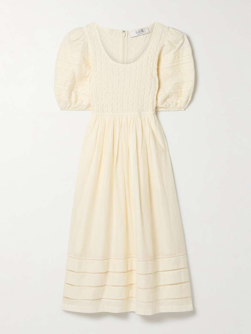 Sea Myra Shirred Cotton-voile Midi Dress