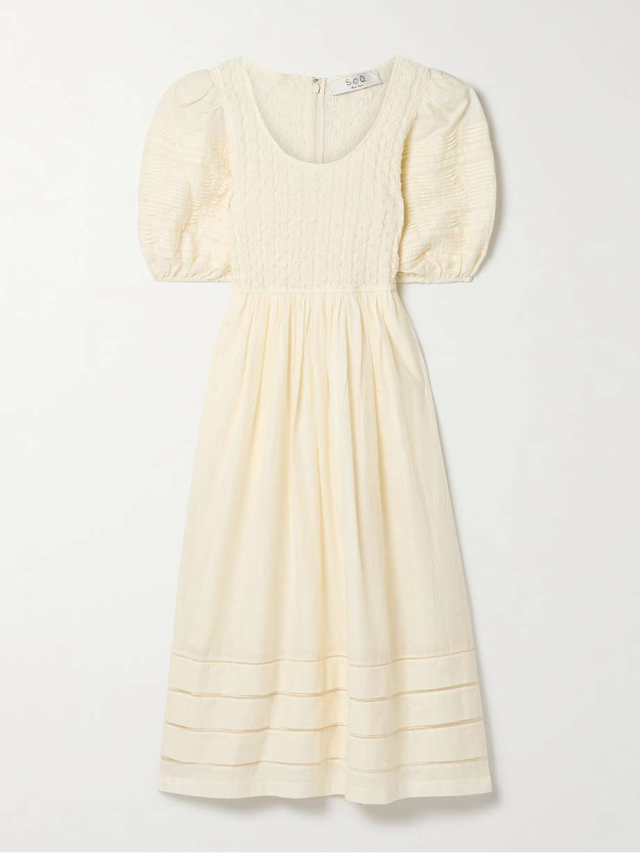 myra shirred cotton-voile midi dress