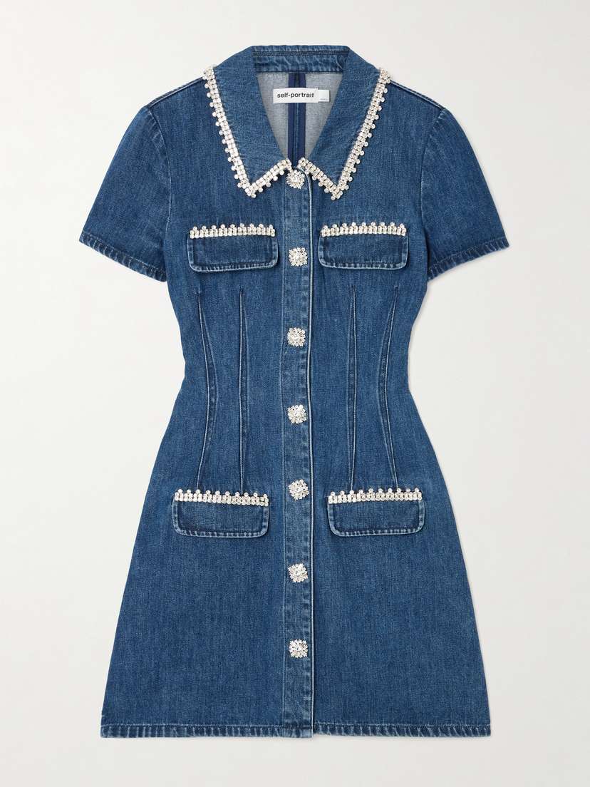 Self-Portrait Crystal-embellished Denim Mini Dress