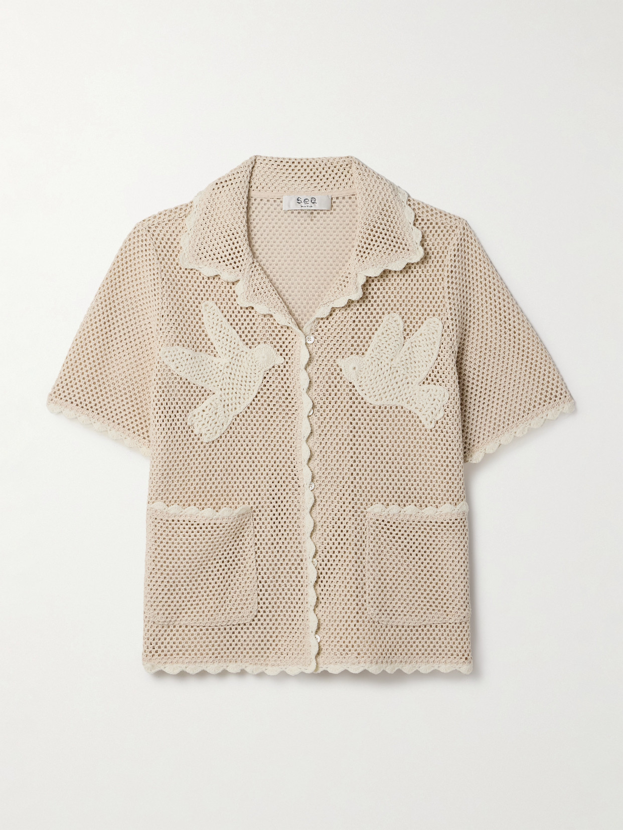Sea Sally Appliquéd Crocheted Cotton Shirt In Neutrals