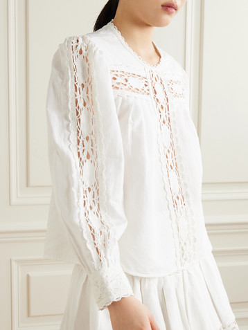 Marant Étoile Valmira lace-trimmed linen and cotton-blend blouse