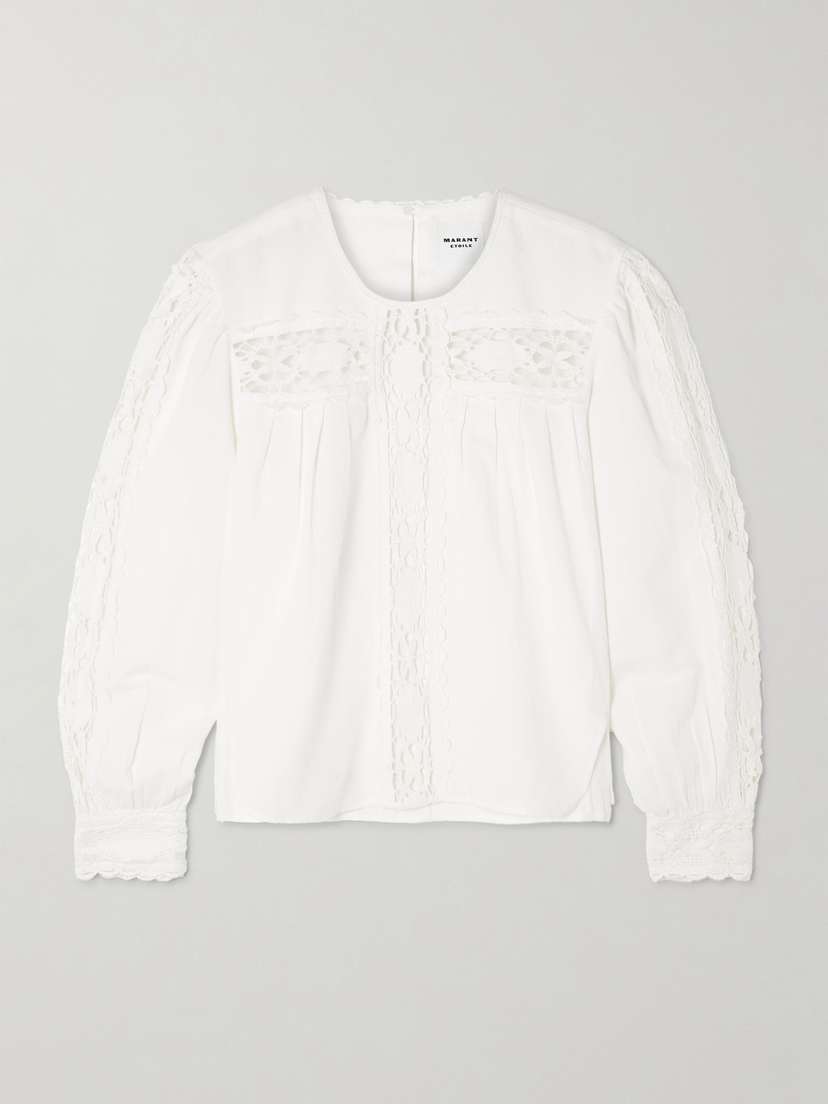 Marant Étoile Valmira Lace-trimmed Linen And Cotton-blend Blouse