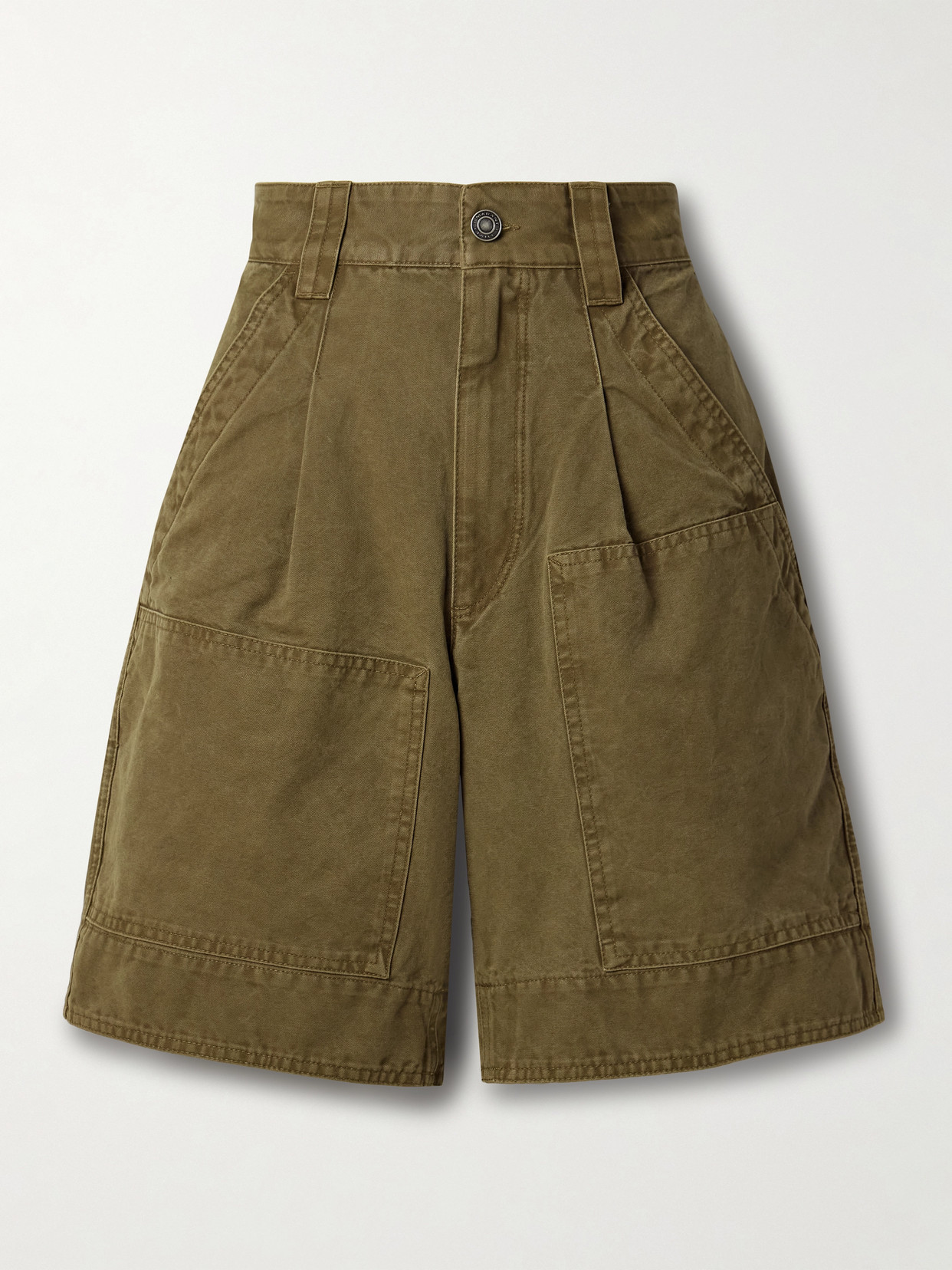 Marant Étoile - Katja Pleated Cotton-canvas Shorts - Army green