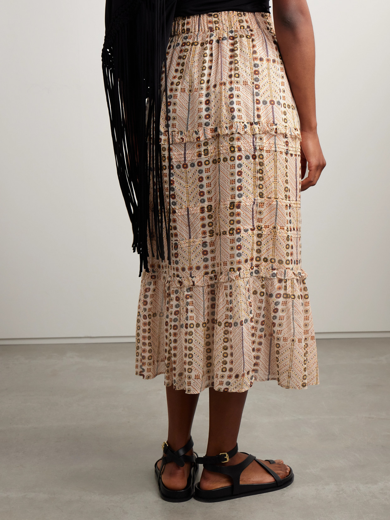 Shop Isabel Marant Étoile Diya Tiered Printed Cotton-voile Midi Skirt In Neutrals