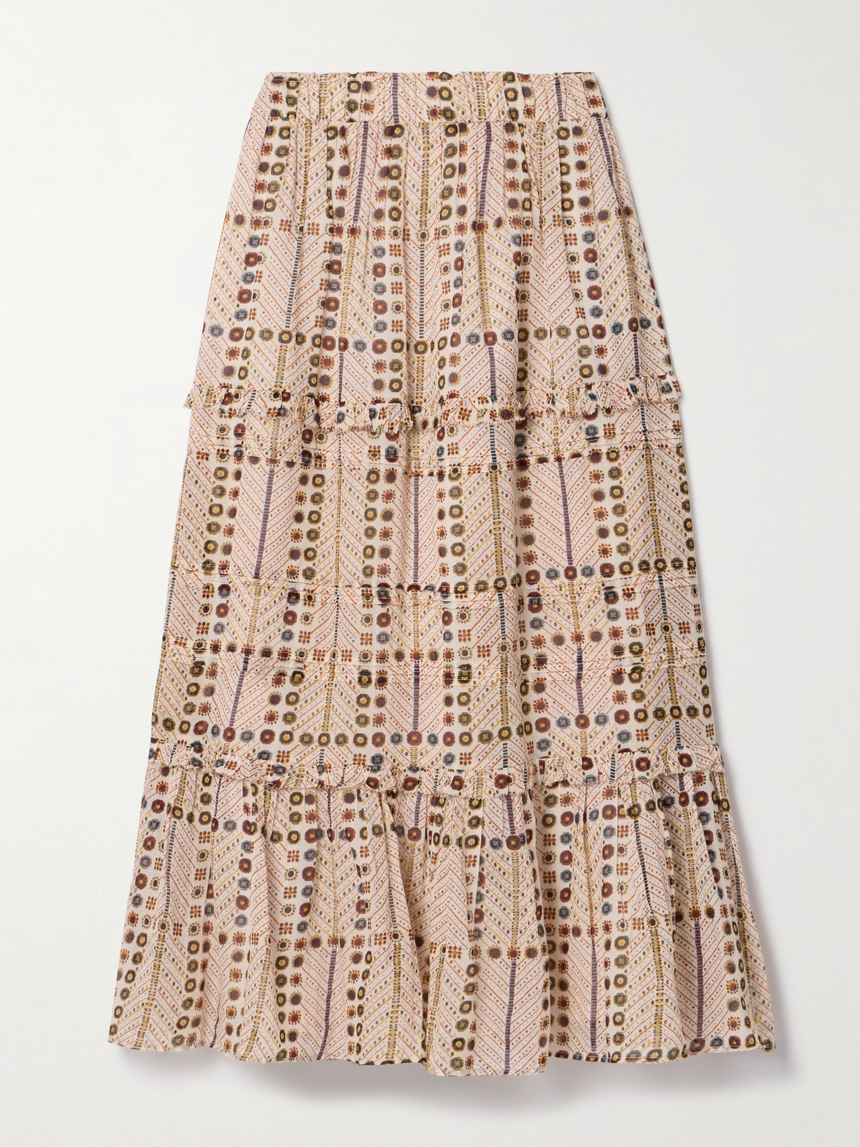 Shop Isabel Marant Étoile Diya Tiered Printed Cotton-voile Midi Skirt In Neutrals