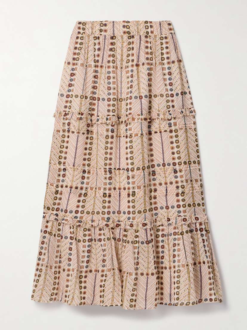Marant Étoile Diya Tiered Printed Cotton-voile Midi Skirt