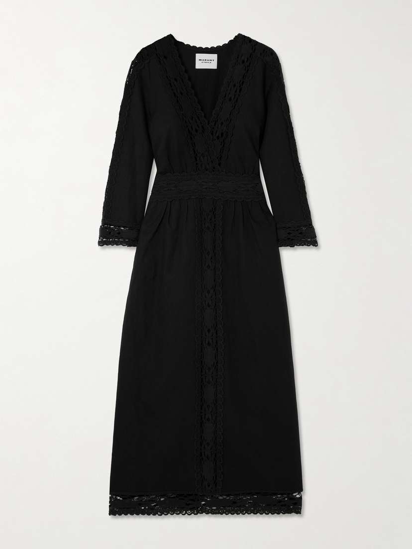 Marant Étoile Veona Lace-trimmed Linen And Cotton-blend Midi Dress