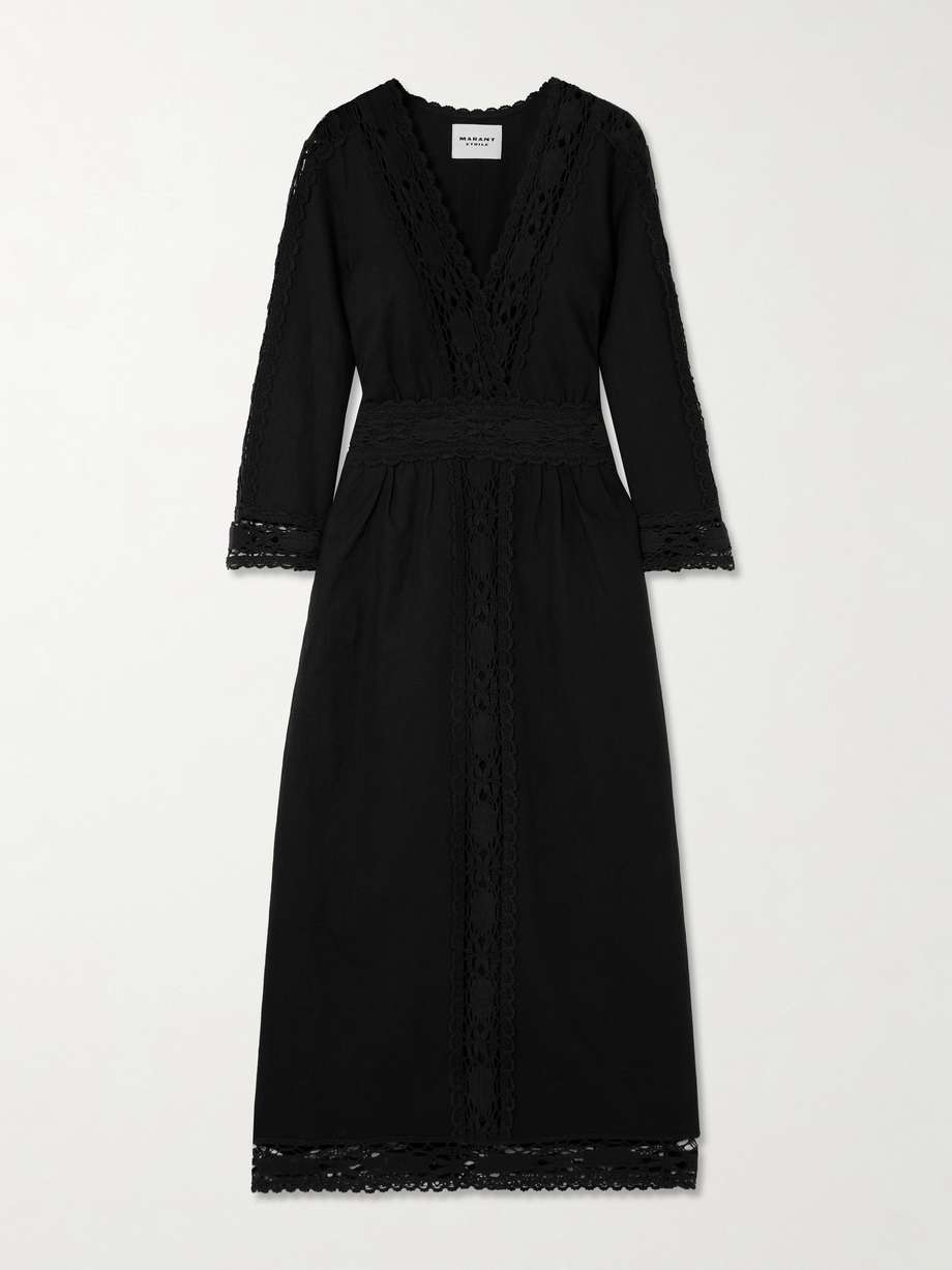 veona lace-trimmed linen and cotton-blend midi dress