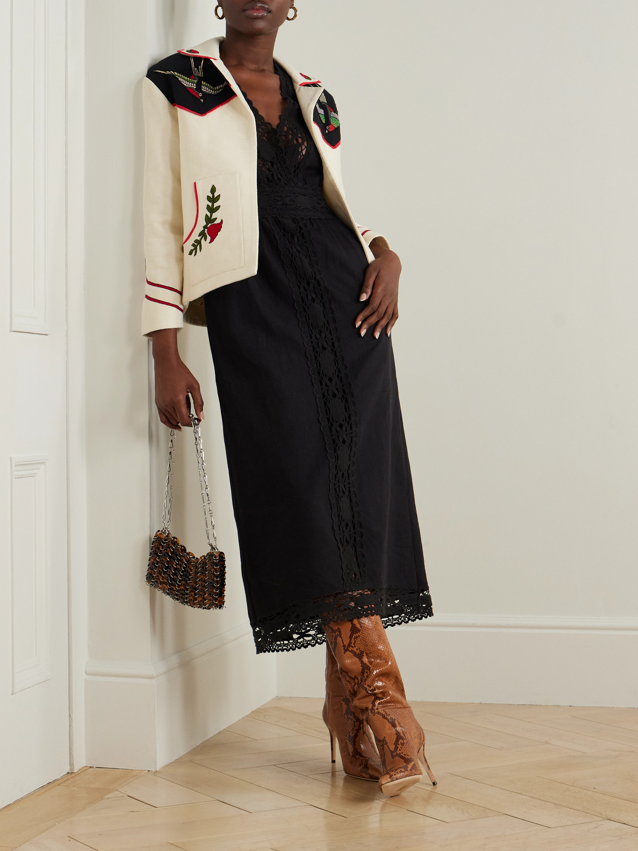 Isabel Marant Étoile Veona Lace-trimmed Linen And Cotton-blend Midi Dress In Black