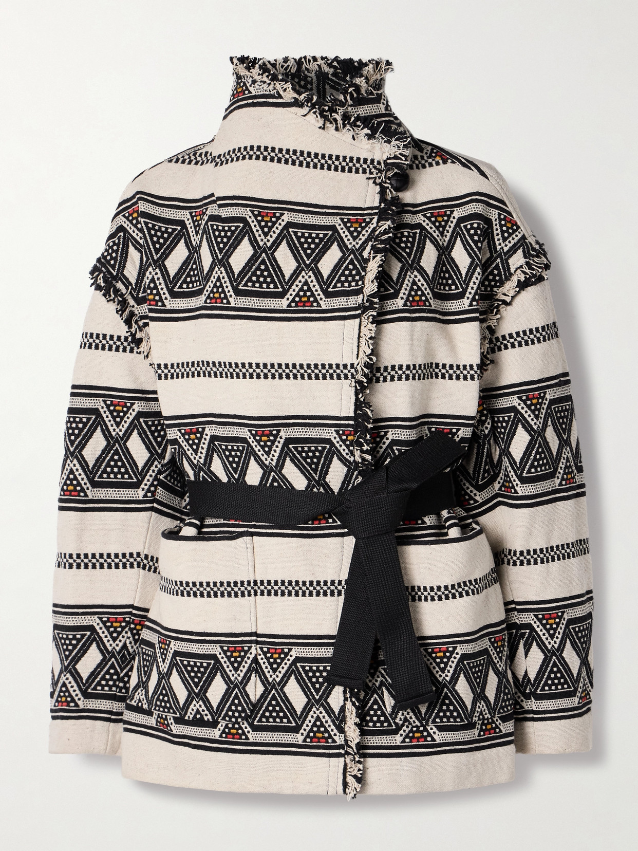 Isabel Marant Étoile Josialo Belted Frayed Cotton-blend Jacquard Jacket In Neutrals