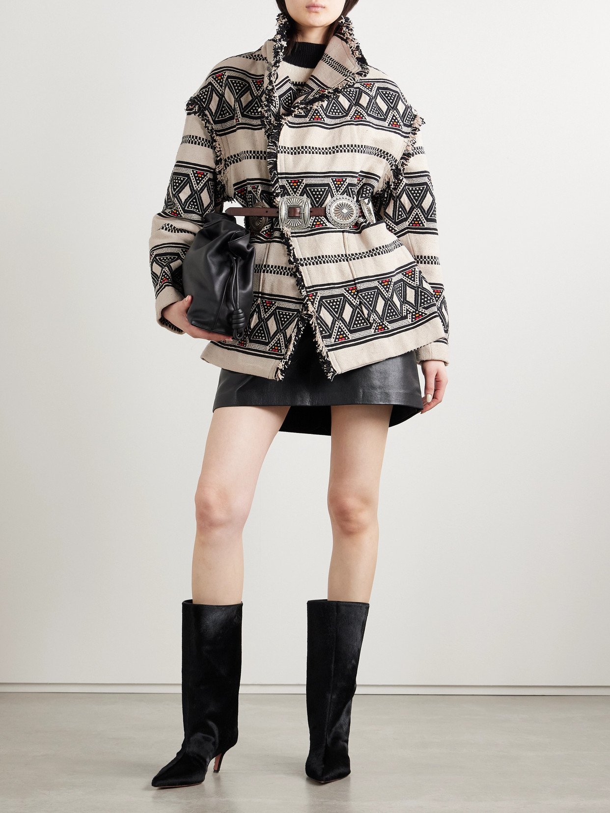 Isabel Marant Étoile Josialo Belted Frayed Cotton-blend Jacquard Jacket In Neutrals