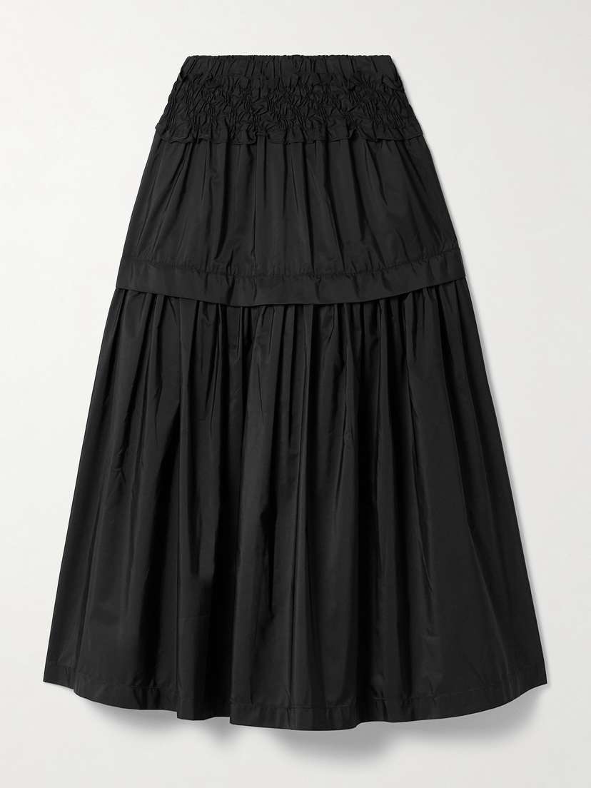 Sea Belen Tiered Smocked Taffeta Midi Skirt