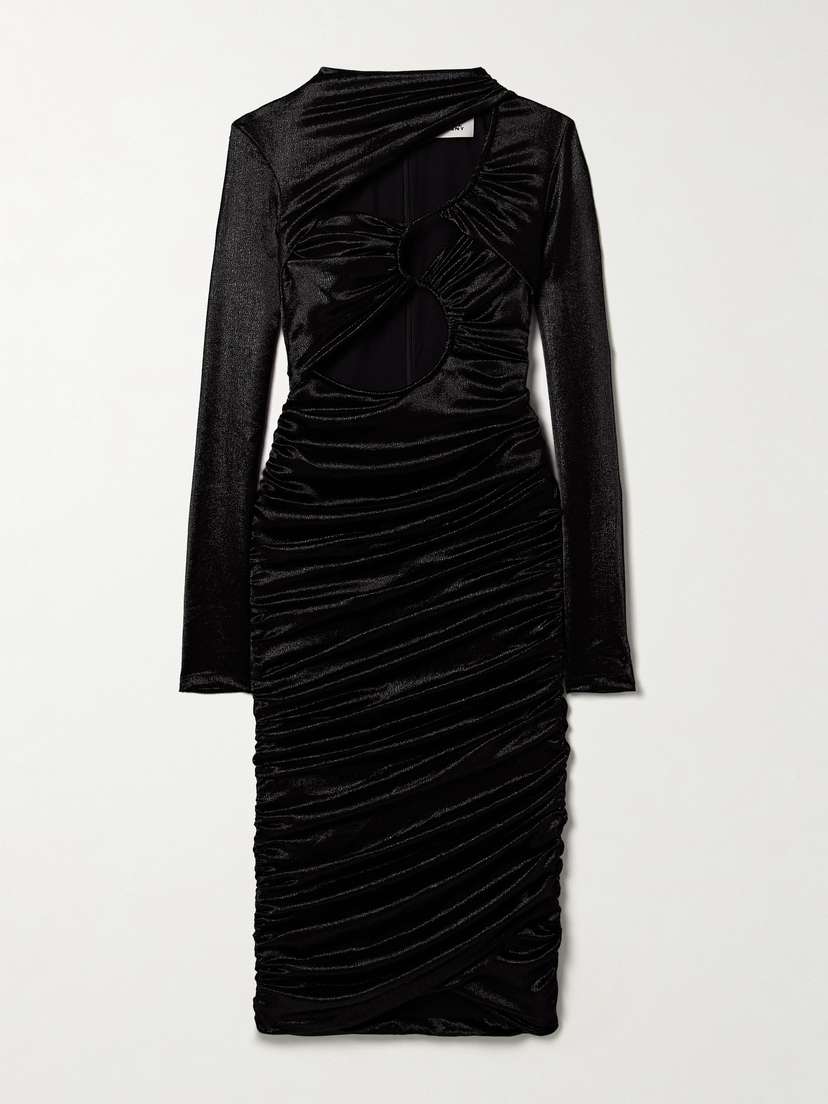 Isabel Marant Rayana Cutout Gathered Metallic Hammered Silk-blend Satin Midi Dress