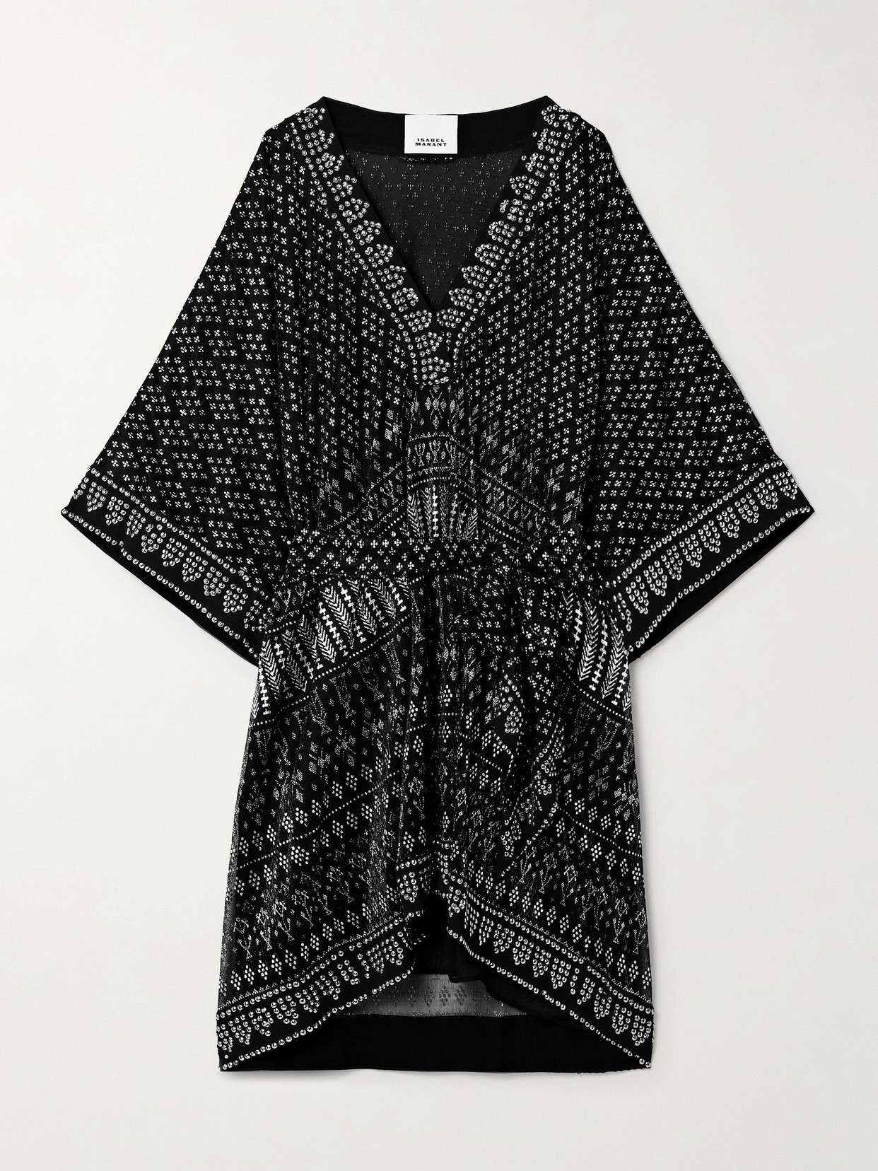 Isabel Marant Nawel Embellished Printed Mesh Mini Dress In Black