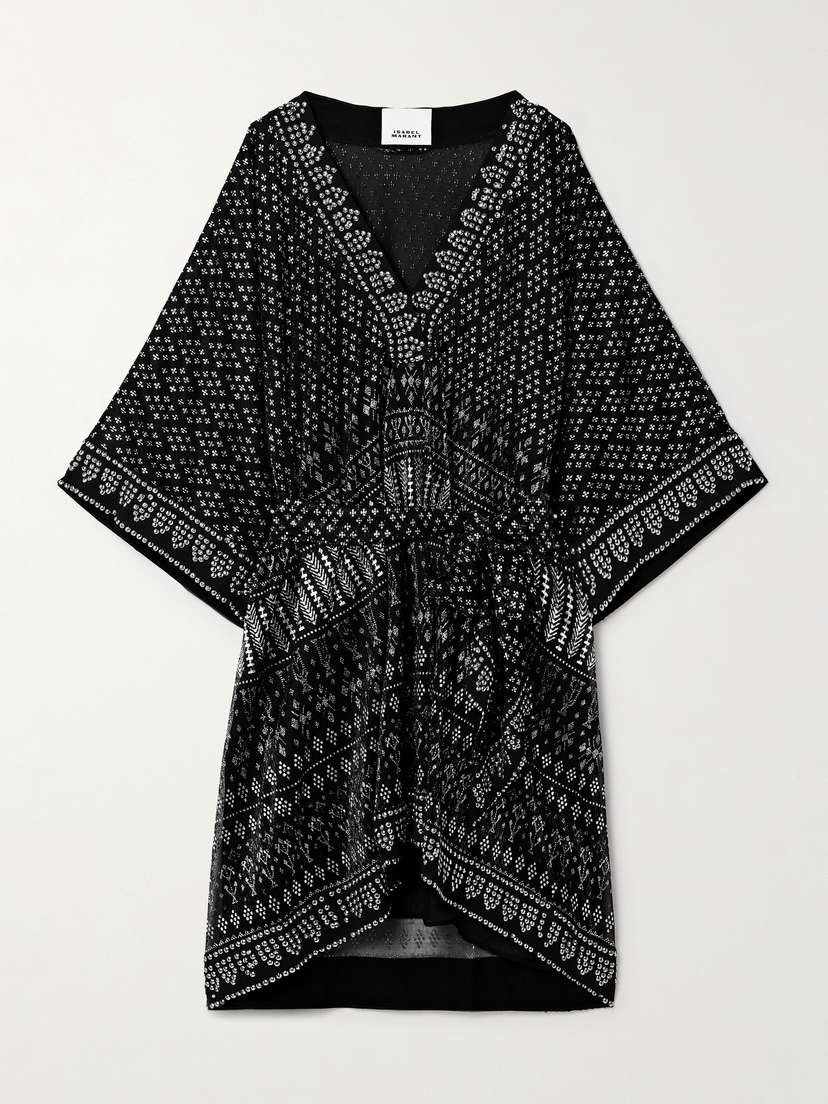 Isabel Marant Nawel Embellished Printed Mesh Mini Dress