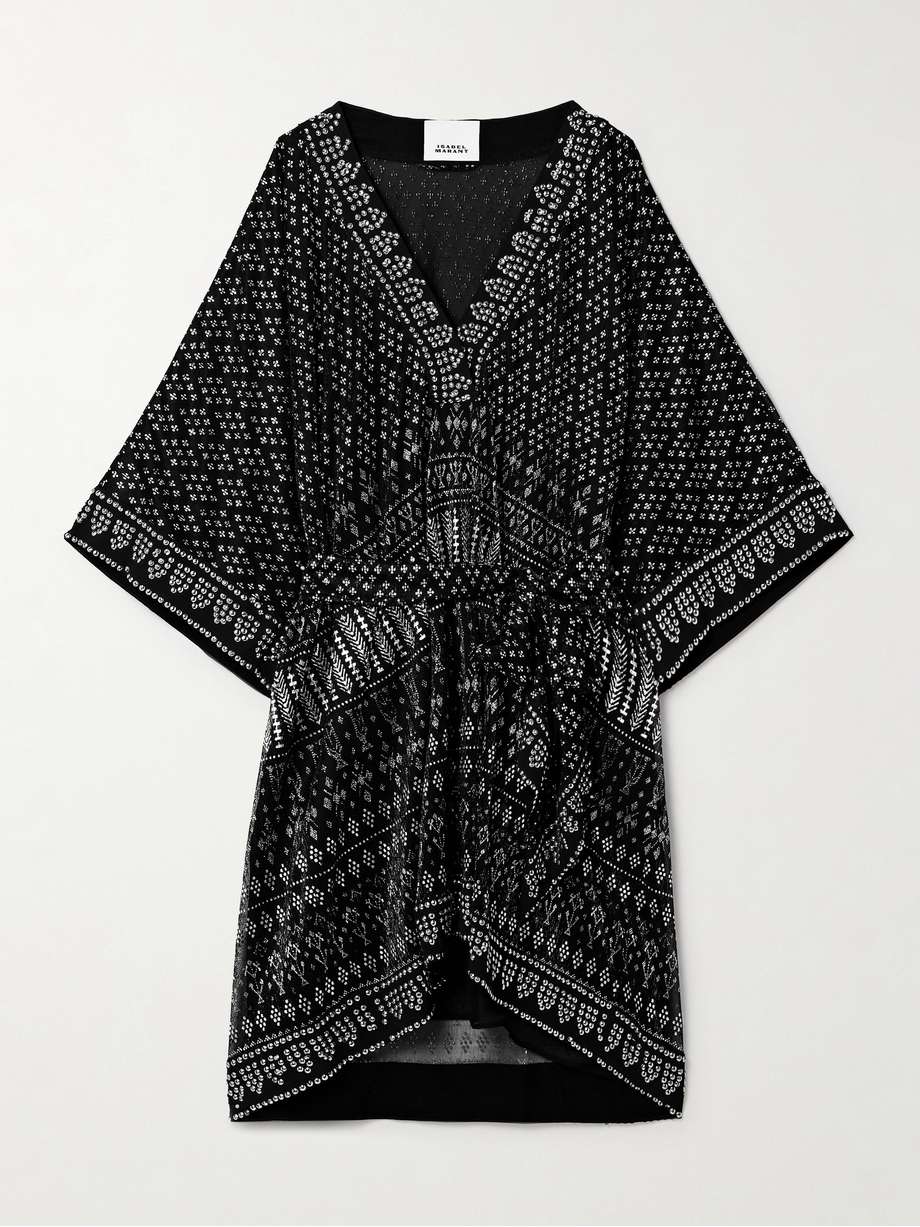 nawel embellished printed mesh mini dress