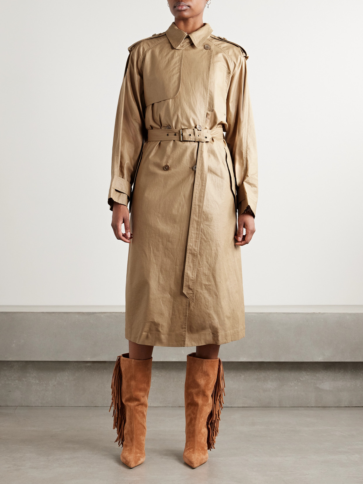 Isabel Marant Freanne Belted Double-breasted Linen-blend Trench Coat In Neutrals