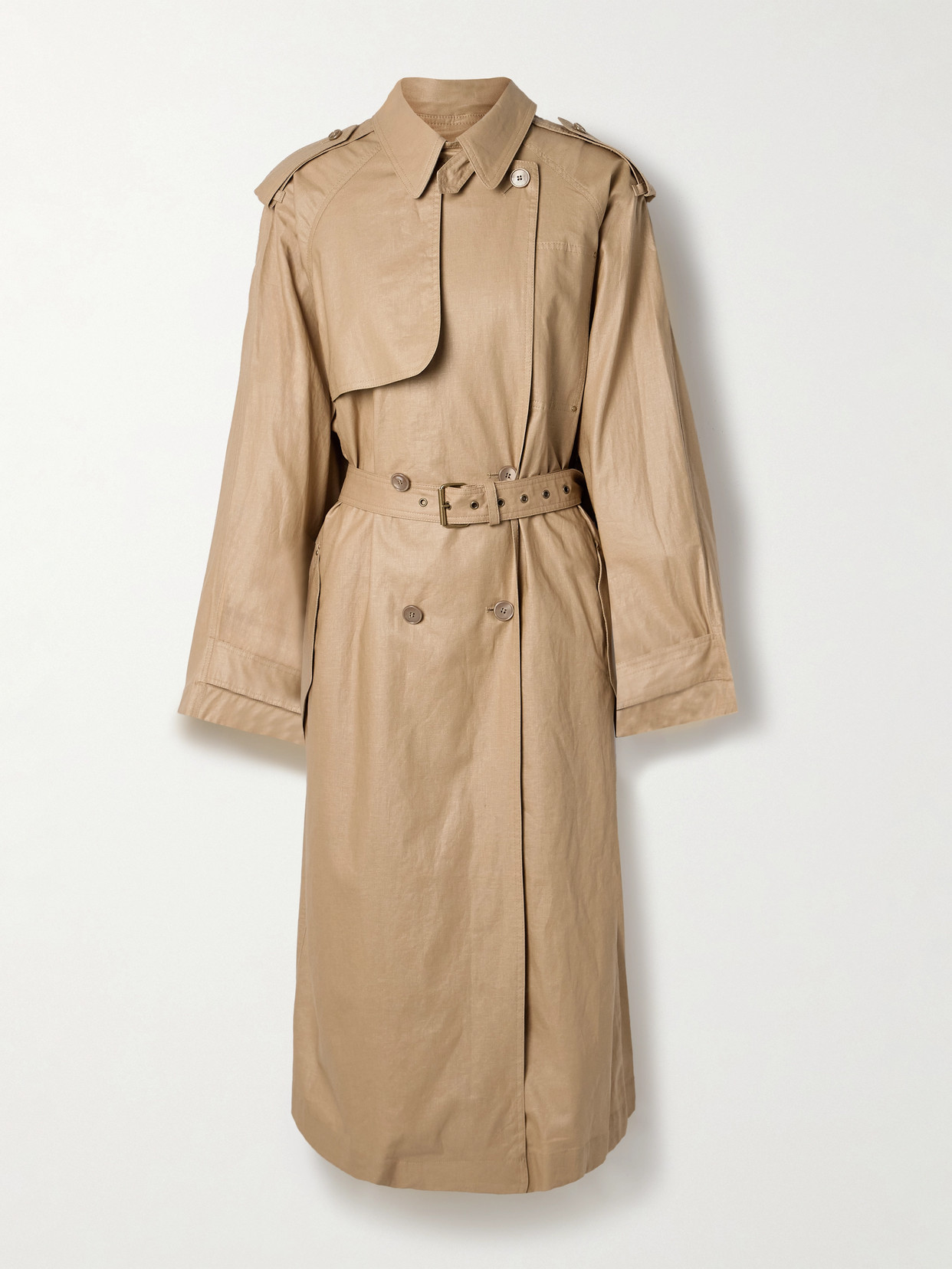 Isabel Marant Freanne Belted Double-breasted Linen-blend Trench Coat In Neutrals