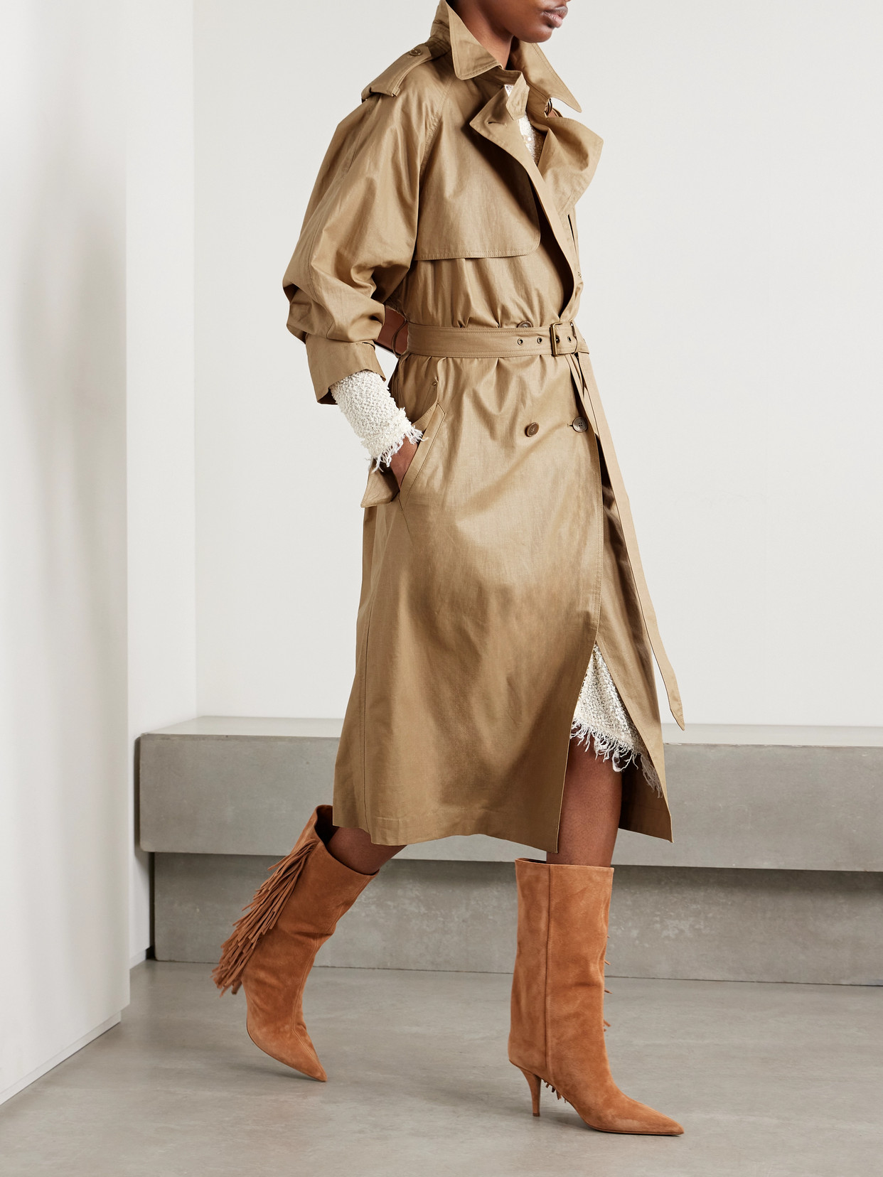 Isabel Marant Freanne Belted Double-breasted Linen-blend Trench Coat In Neutrals