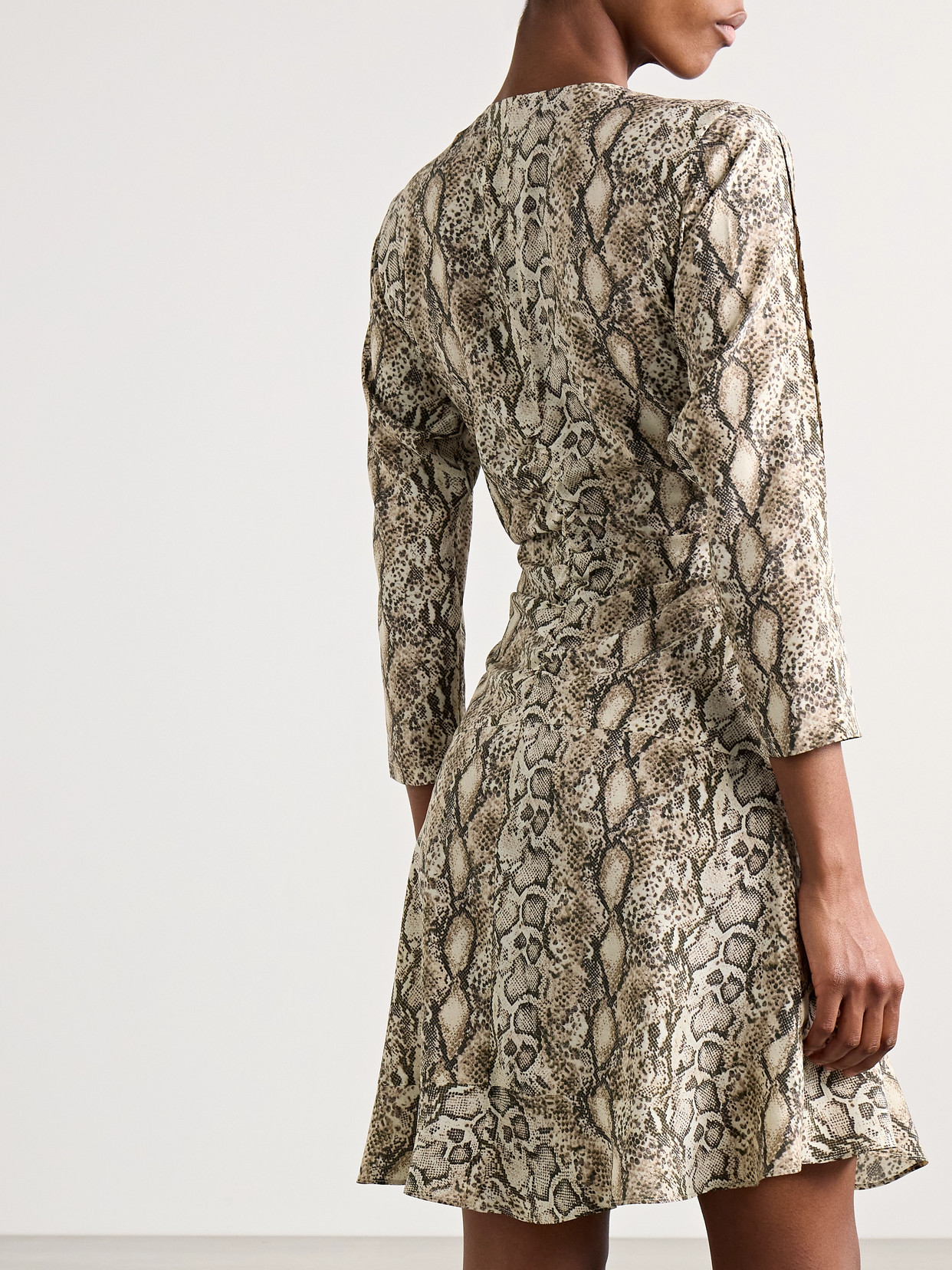ISABEL MARANT OCTAVIA RUCHED SNAKE-PRINT SILK-BLEND CREPE MINI DRESS