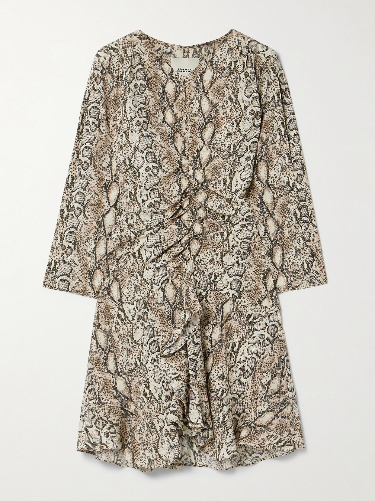Isabel Marant - Octavia Ruched Snake-print Silk-blend Crepe Mini Dress - Snake print