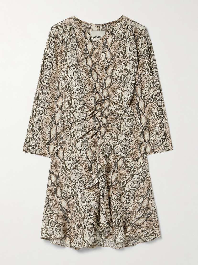 Isabel Marant Octavia Ruched Snake-print Silk-blend Crepe Mini Dress