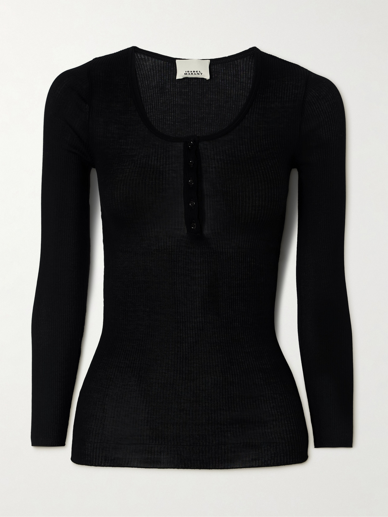 Isabel Marant Lamylic Ribbed Cotton Henley Top In Black