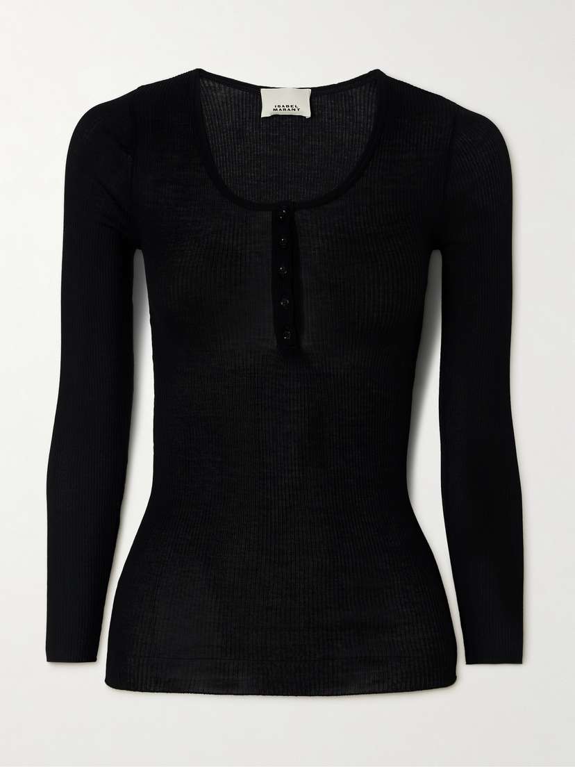 Isabel Marant Lamylic Ribbed Cotton Henley Top