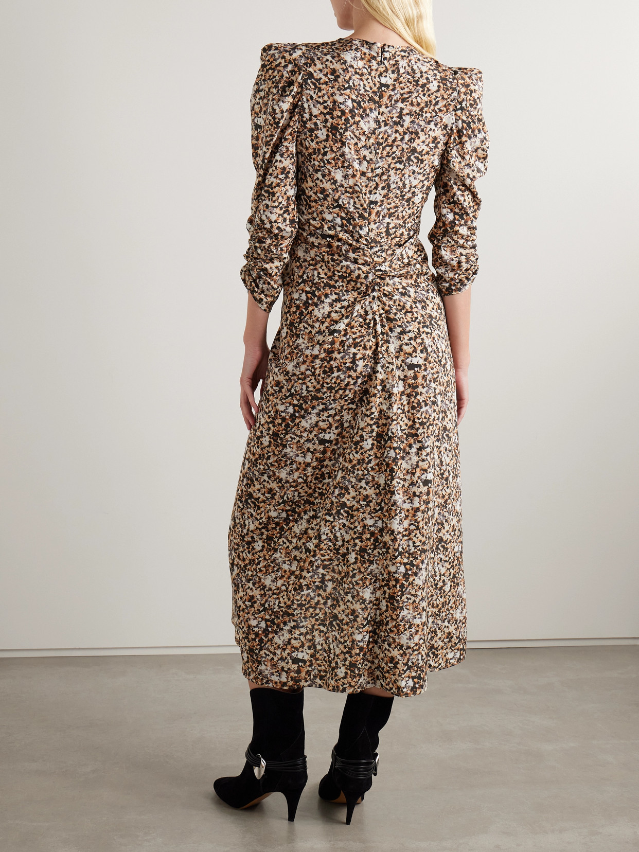Isabel Marant Albini Printed Gathered Silk-blend Midi Dress In Ecru