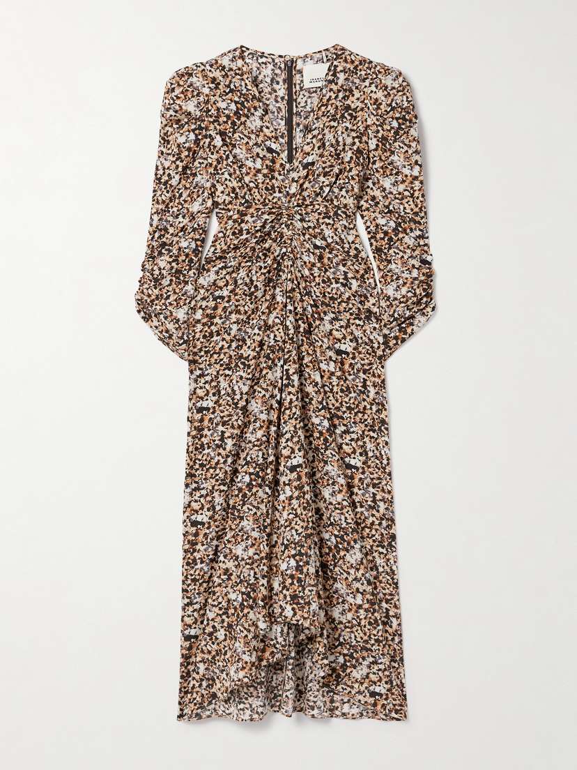 Isabel Marant Albini Gathered Printed Silk-blend Midi Dress