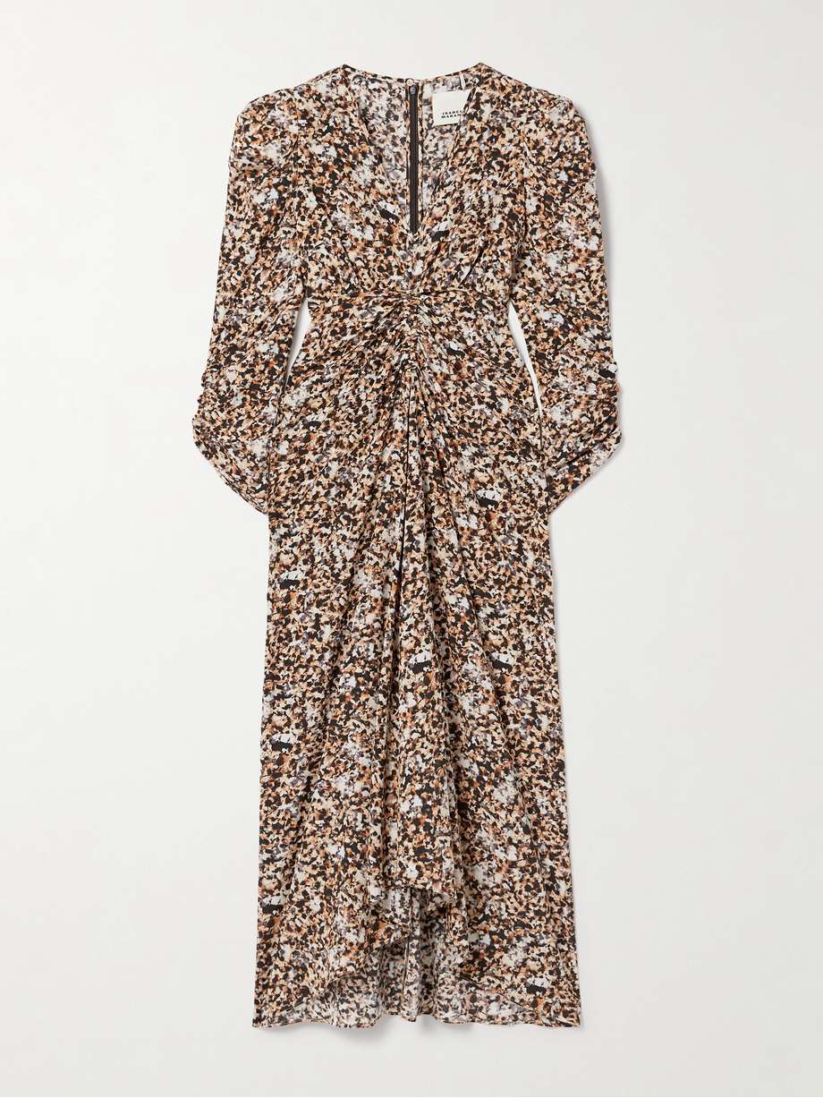 albini gathered printed silk-blend midi dress
