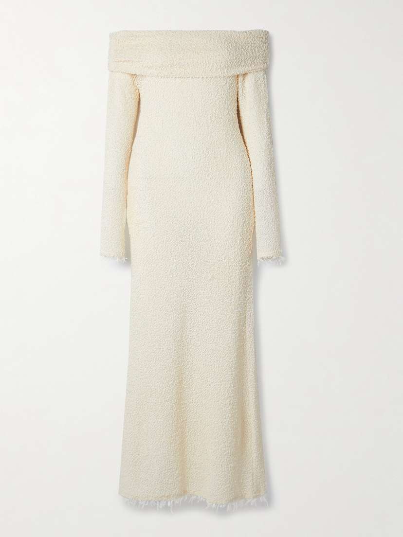 Isabel Marant Ormany Frayed Off-the-shoulder Bouclé Maxi Dress