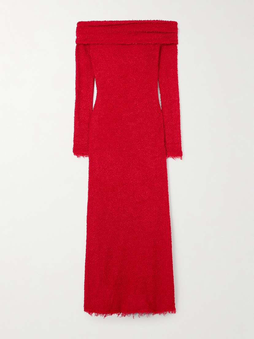 Isabel Marant Ormany Frayed Off-the-shoulder Bouclé Maxi Dress